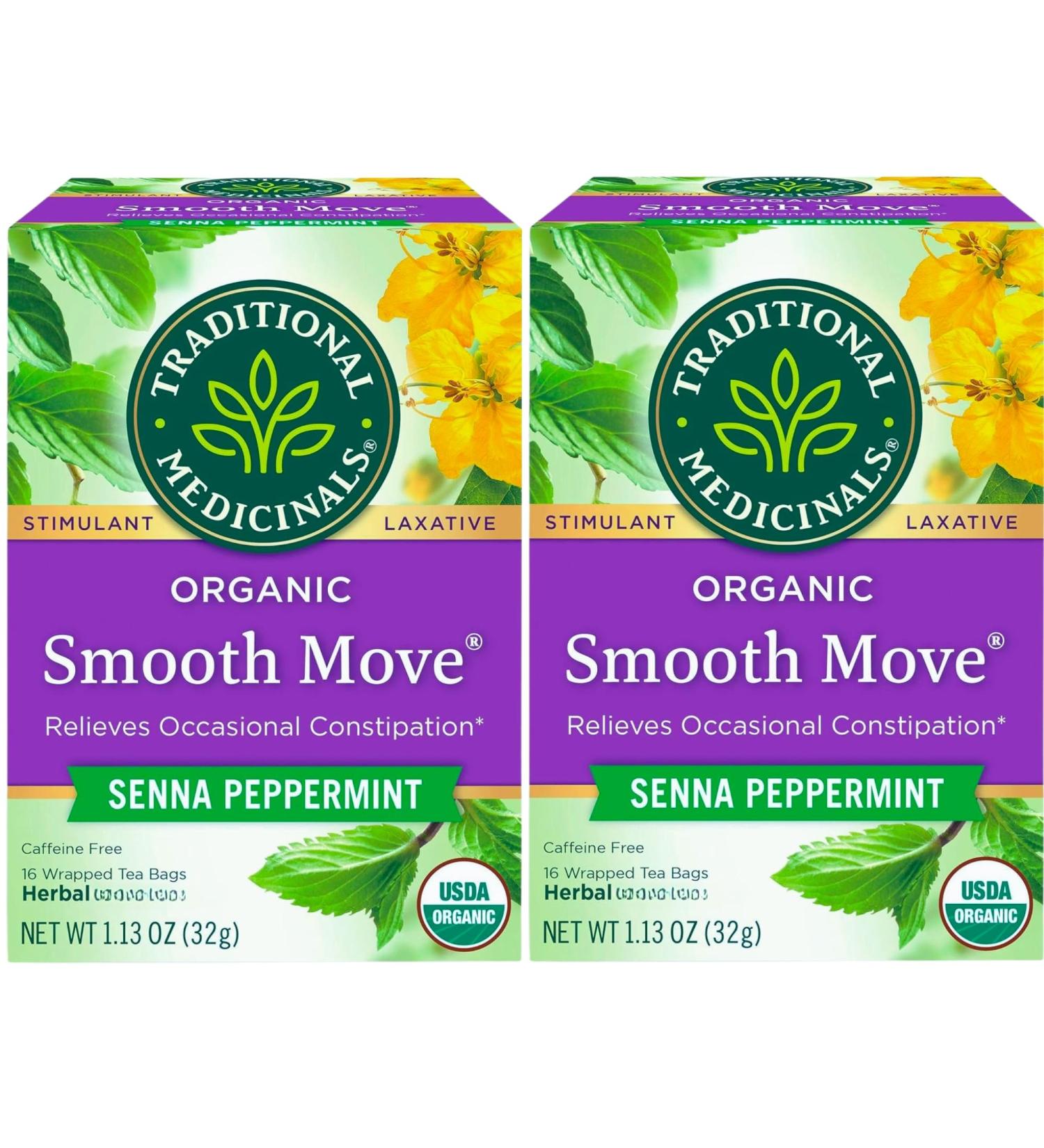 Senna Tea Bags Bundle with Traditional Stimulant Laxative Tea (2x16 bags) Smooth Move Organic Peppermint Caffeine Free - Buy Online on SooperMarket.com