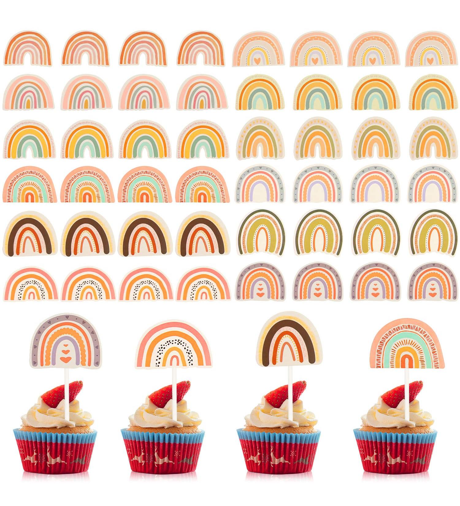 48 Pieces Boho Rainbow Cake Topper Boho Cupcake Topper Bohemian Theme Rainbow Cupcake Toppers for Girls Baby Shower Birthday Boho Rainbow Party Decoration Supplies - Buy Online on SooperMarket.com