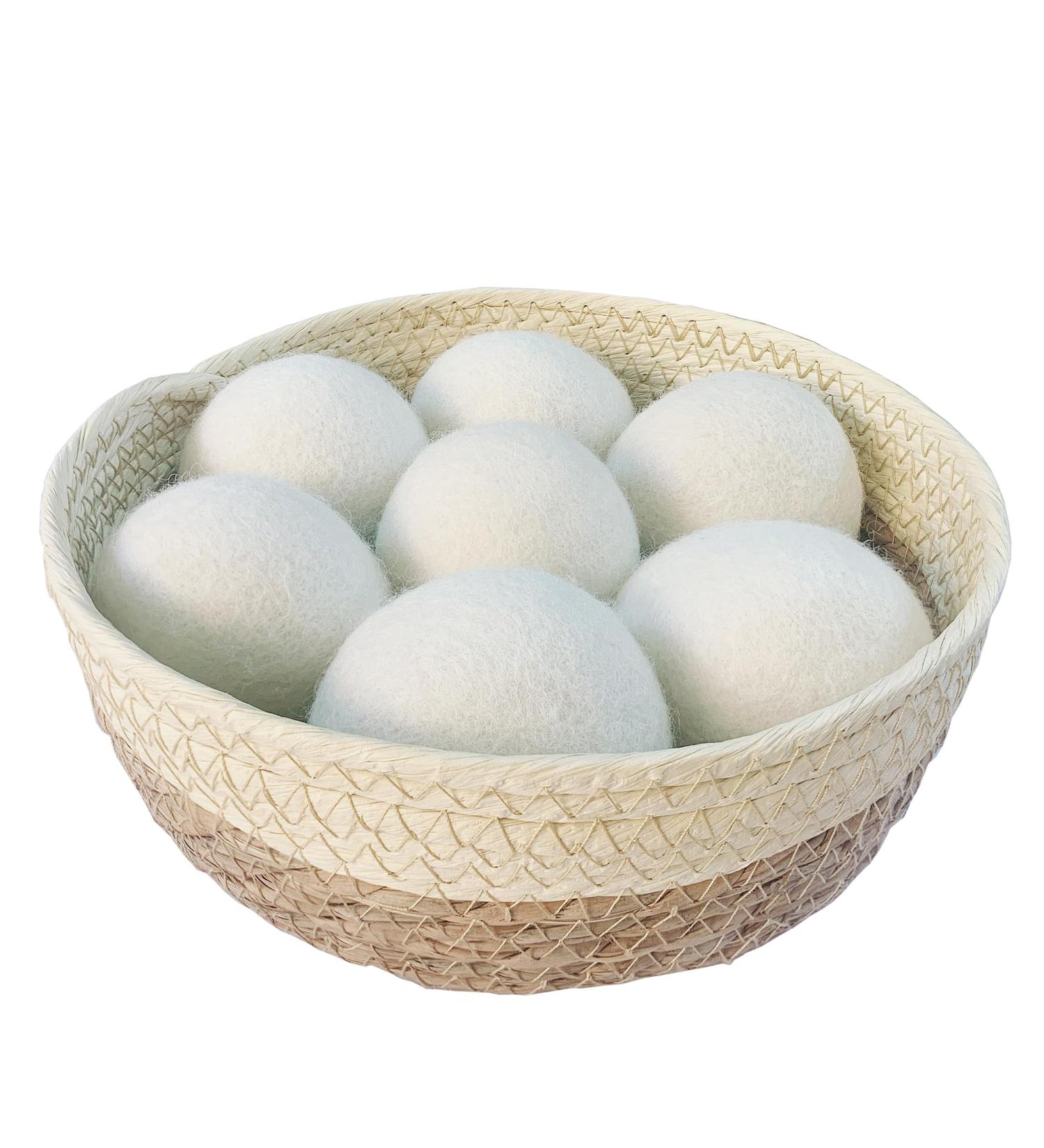Wool Dryer Balls 7-Pack-XL Size Reusable Natural Fabric Softener for Laundry 100% Organic Wool Baby Safe Replaces Dryer Sheets Comes with a Woven Organiser Basket Made of Cattail Grass - Buy Online on SooperMarket.com