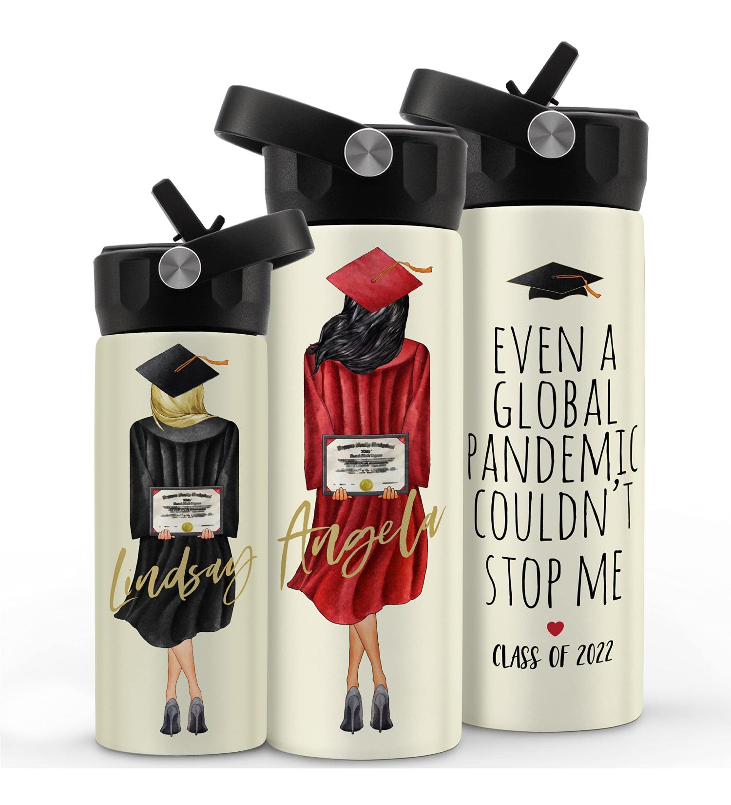 Graduation Gifts for Her  Personalized Water Bottle for Women - 14 or 20 Oz - Custom Hair Styles  Hood & Skin Color - Custom Graduation Gift w/ Name & Text  High School  College  Class of 2022 Gifts GRADUATION WATER BOTTLE - Buy Online on SooperMarket.com