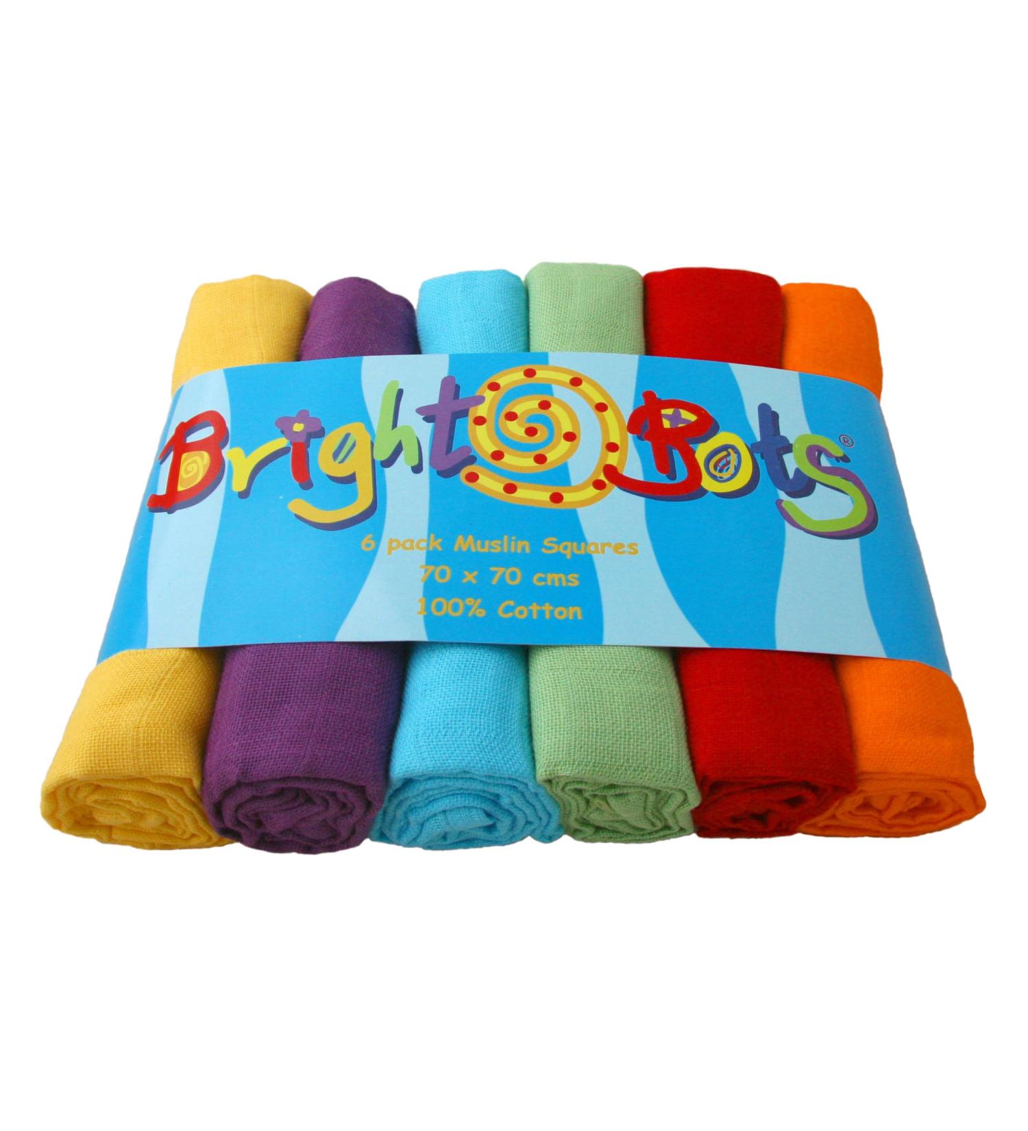 Buy BRIGHT Bots Unisex Muslin Squares - 70 cm 6 Assorted Colors for Babies | International Shipping - Buy Online on SooperMarket.com