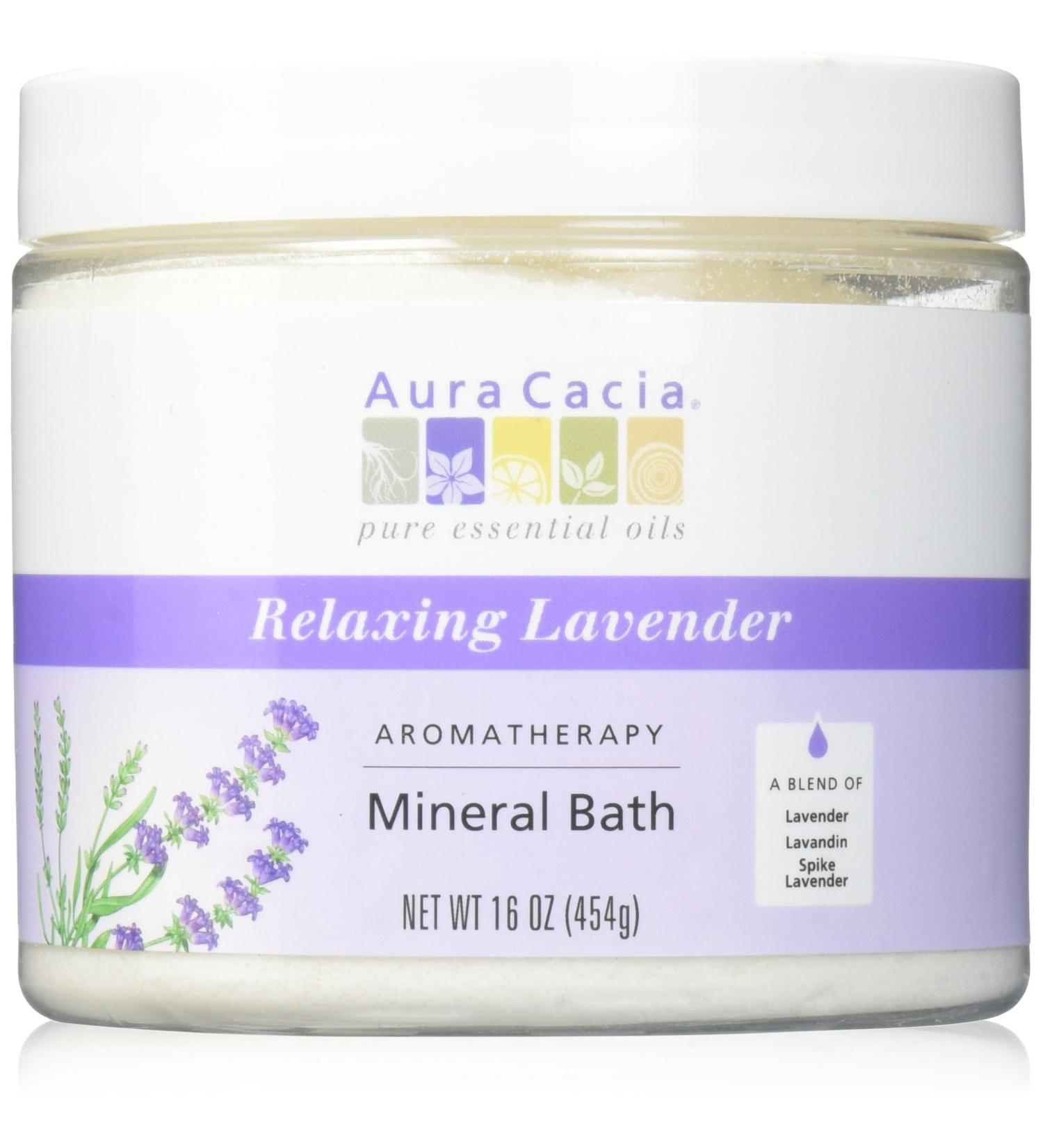 Aura Cacia Relaxing Lavender Mineral Bath 16 Oz | Soothing Bath Soak for Stress Relief | International Shipping Available - Buy Online on SooperMarket.com