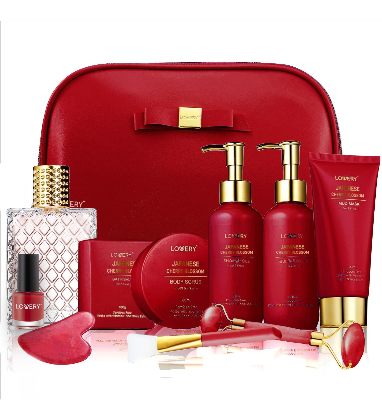 Valentines Gifts for Women Japanese Cherry Blossom Spa Gift Basket for Women - Self Care Kit Bath Set with Shower Gel Bubble Bath Perfume Gua Sha - Birthday Gift Set for Women Mom Mother's Day - Buy Online on SooperMarket.com