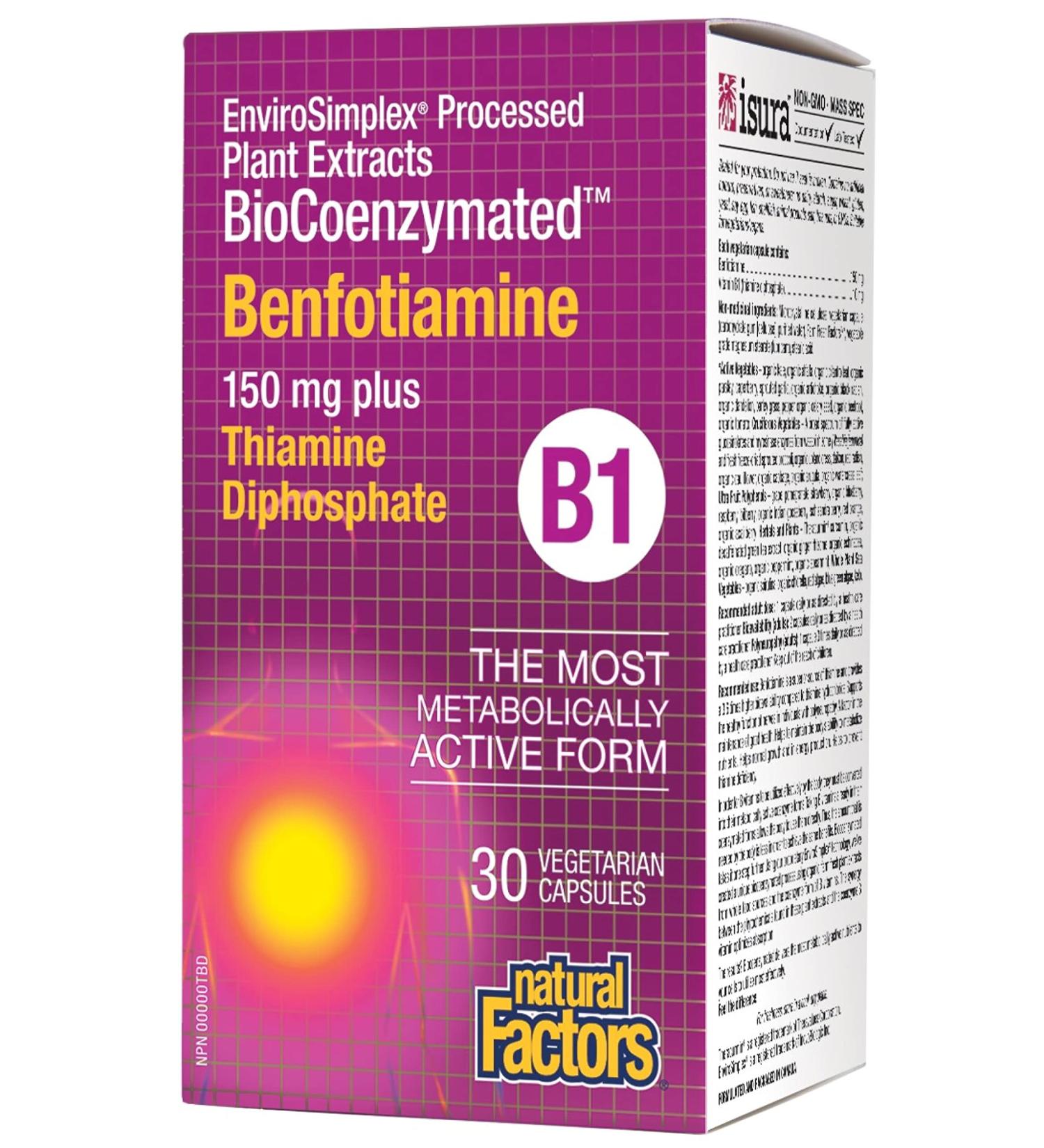 Natural Factors BioCoenzymated Benfotiamine B1 150 mg plus Thiamine Diphosphate 30 capsules - Buy Online on SooperMarket.com