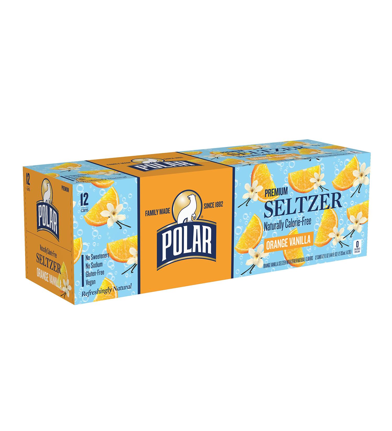 Polar Seltzer Water Orange Vanilla 12 Pack - Refreshing 12 Fl Oz Cans - Buy Online on SooperMarket.com