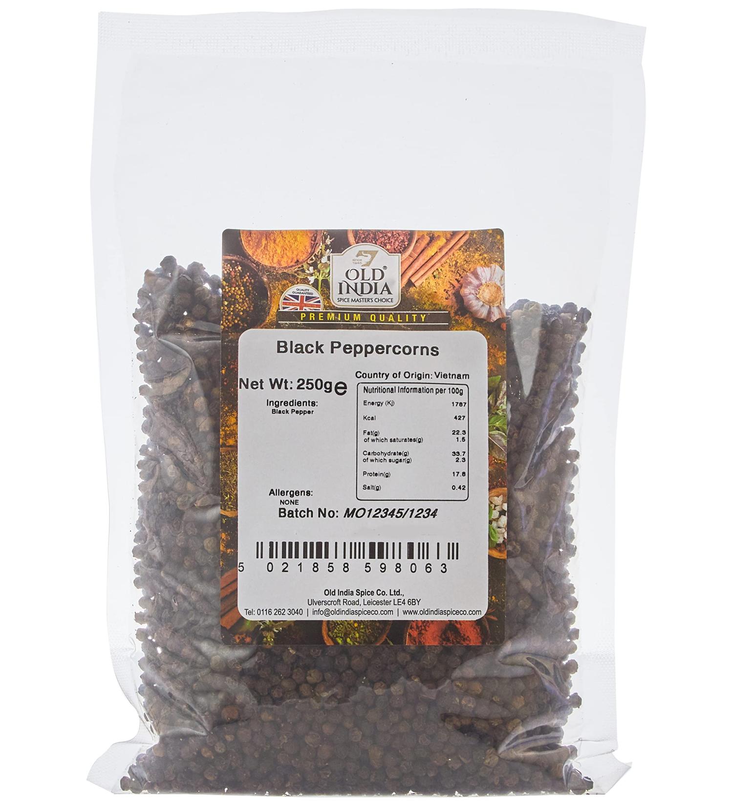 Old India Black Peppercorns 250g - Premium Quality Spice - Pack of 1 - Buy Online on SooperMarket.com