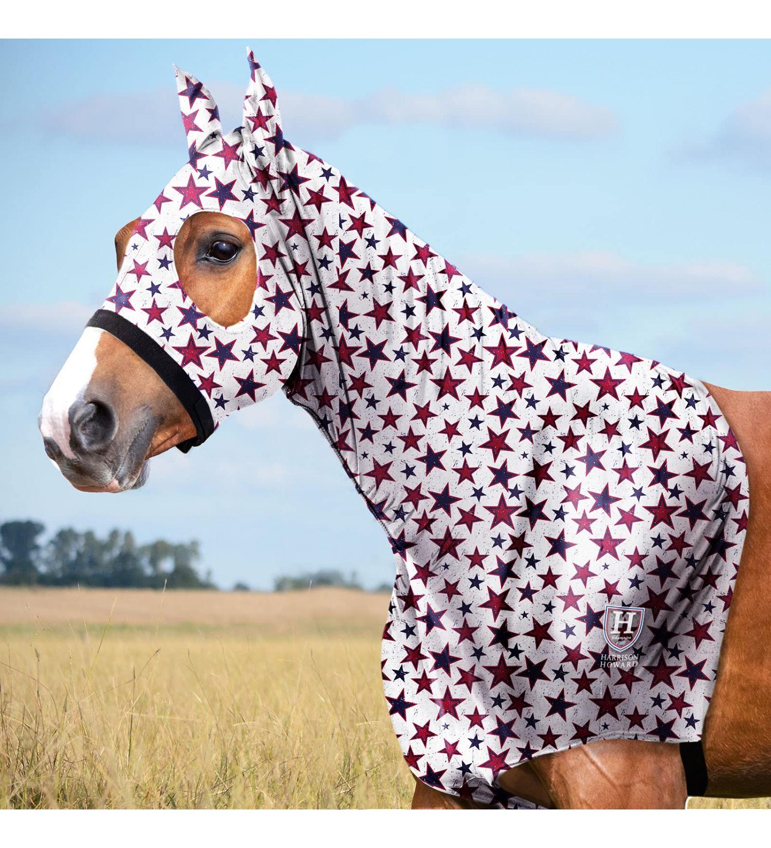 Harrison Howard Soft Fleece Horse Head Hood with Zipper - Stretchy & Comfortable - Large Size - Vivid Lively Stars - Ideal for All-Weather Protection - Buy Online on SooperMarket.com