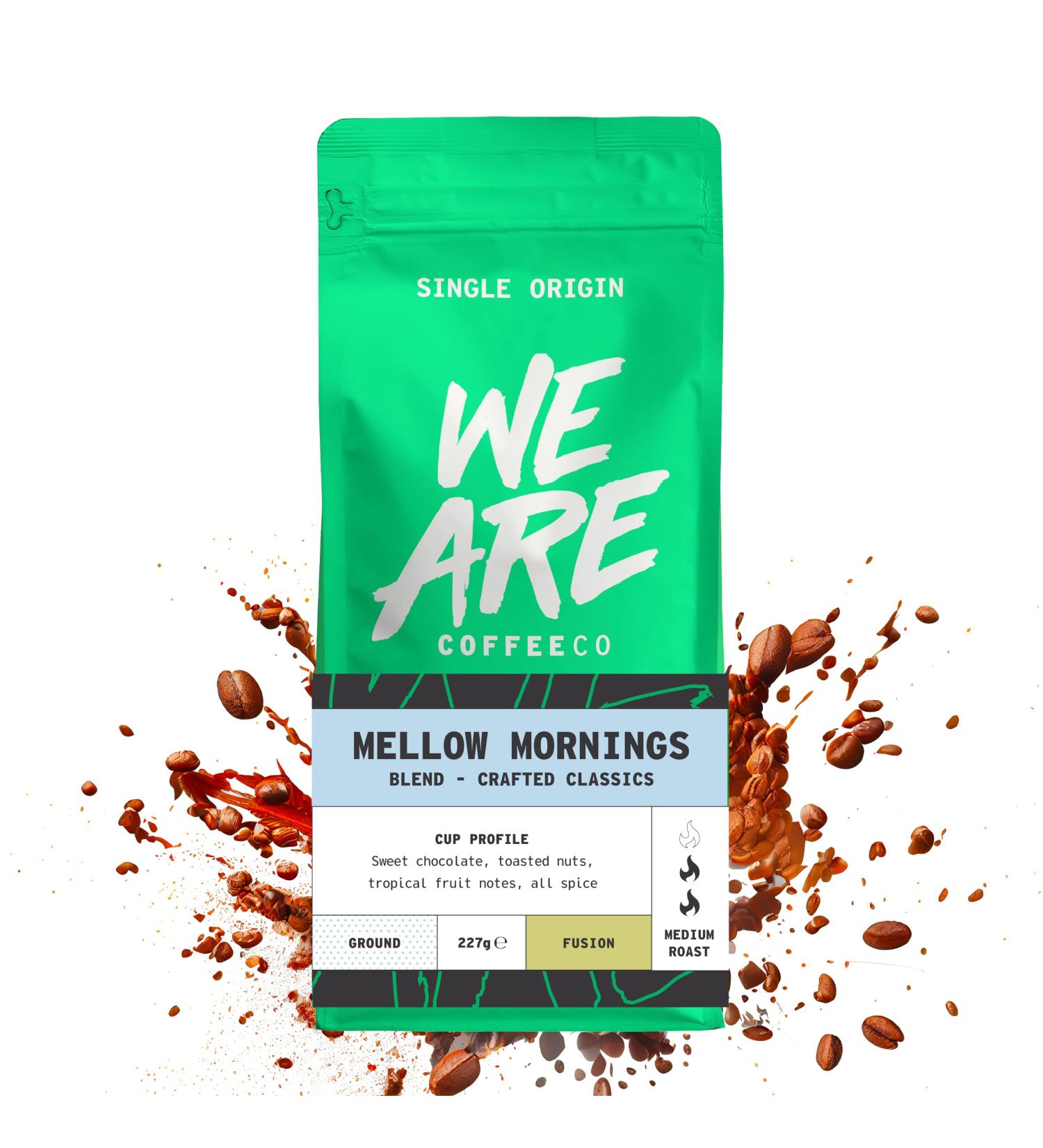 Coffee Ground for Cafetiere 227g Bag Mellow Mornings Blend Ground Coffee Chocolate Nuts & Fruits Notes 100% Arabica & Robusta Medium Roast Coffee Single Origin (We Are Coffee Co) Ground Cafetiere 227 g (Pack of 1) - Buy Online on SooperMarket.com