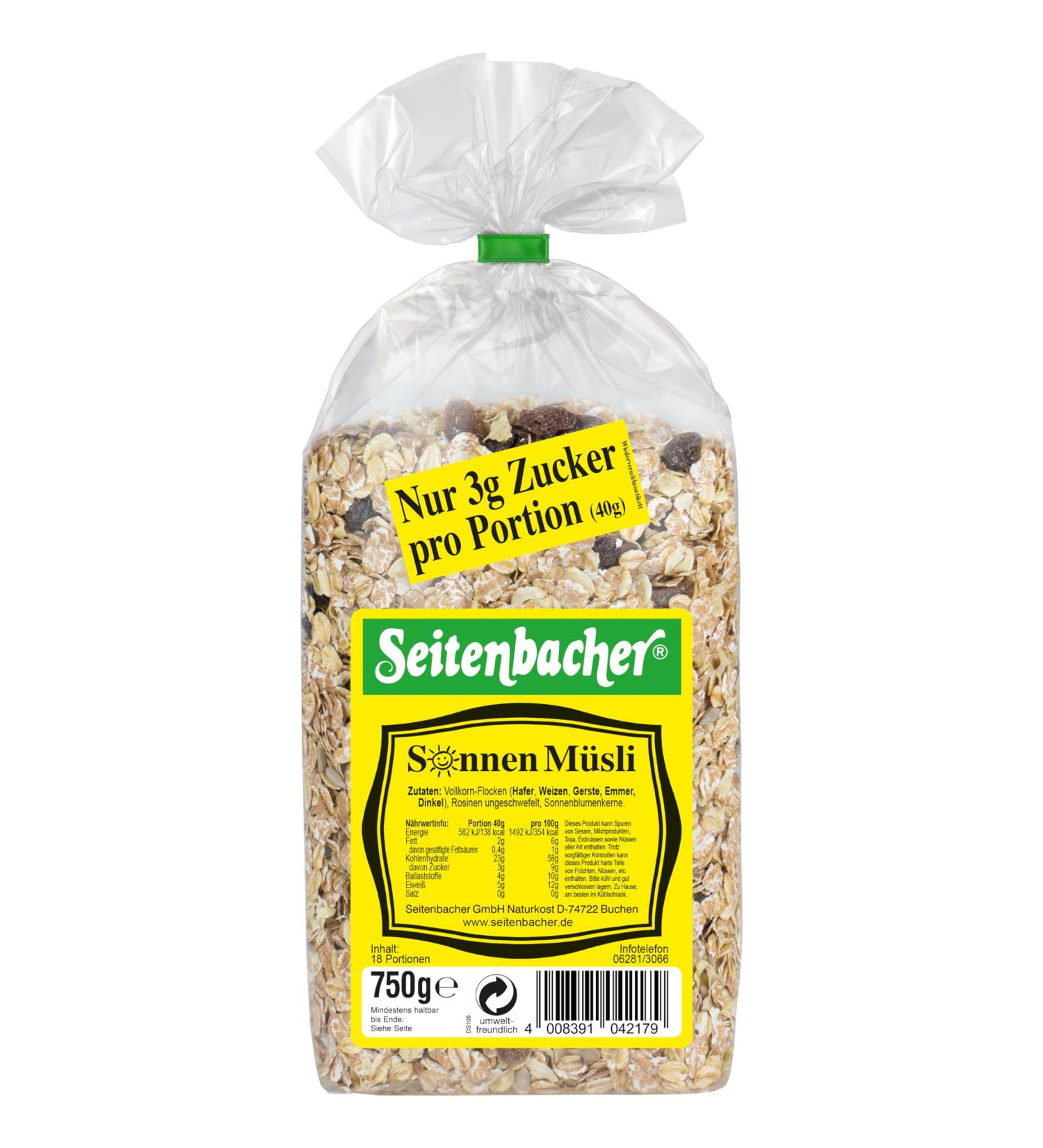 Seitenbacher Sonnen Muesli I 5 Whole Grain Grains I No Added Sugar I No Added Fat I (3 x 750 g) - Buy Online on SooperMarket.com