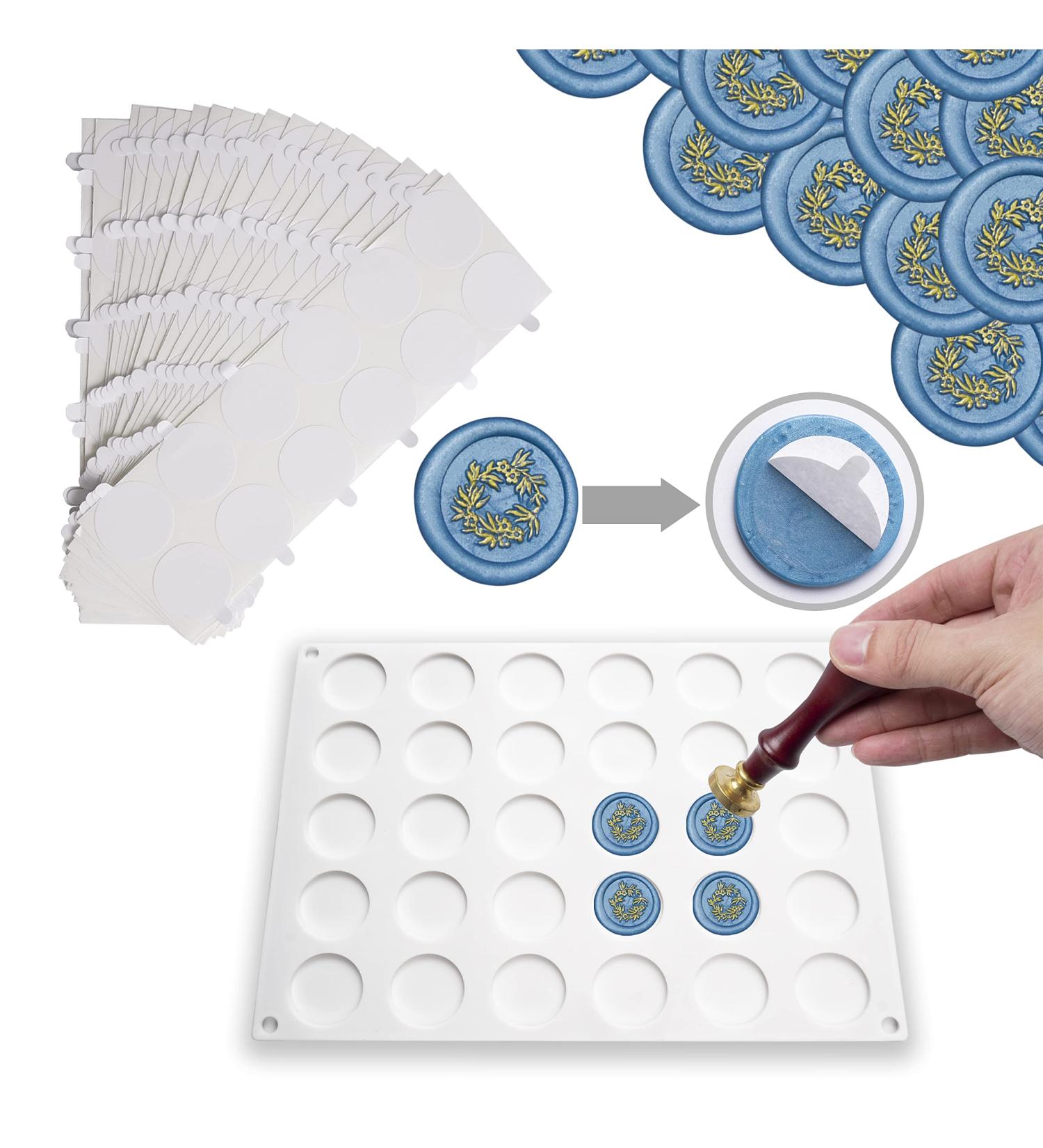 LANDVIDI Silicone Wax Seal Mat - Wax Seal Kit with 30-Cavity Mold and 300 Adhesive Dots for DIY Craft Projects - Buy Online on SooperMarket.com