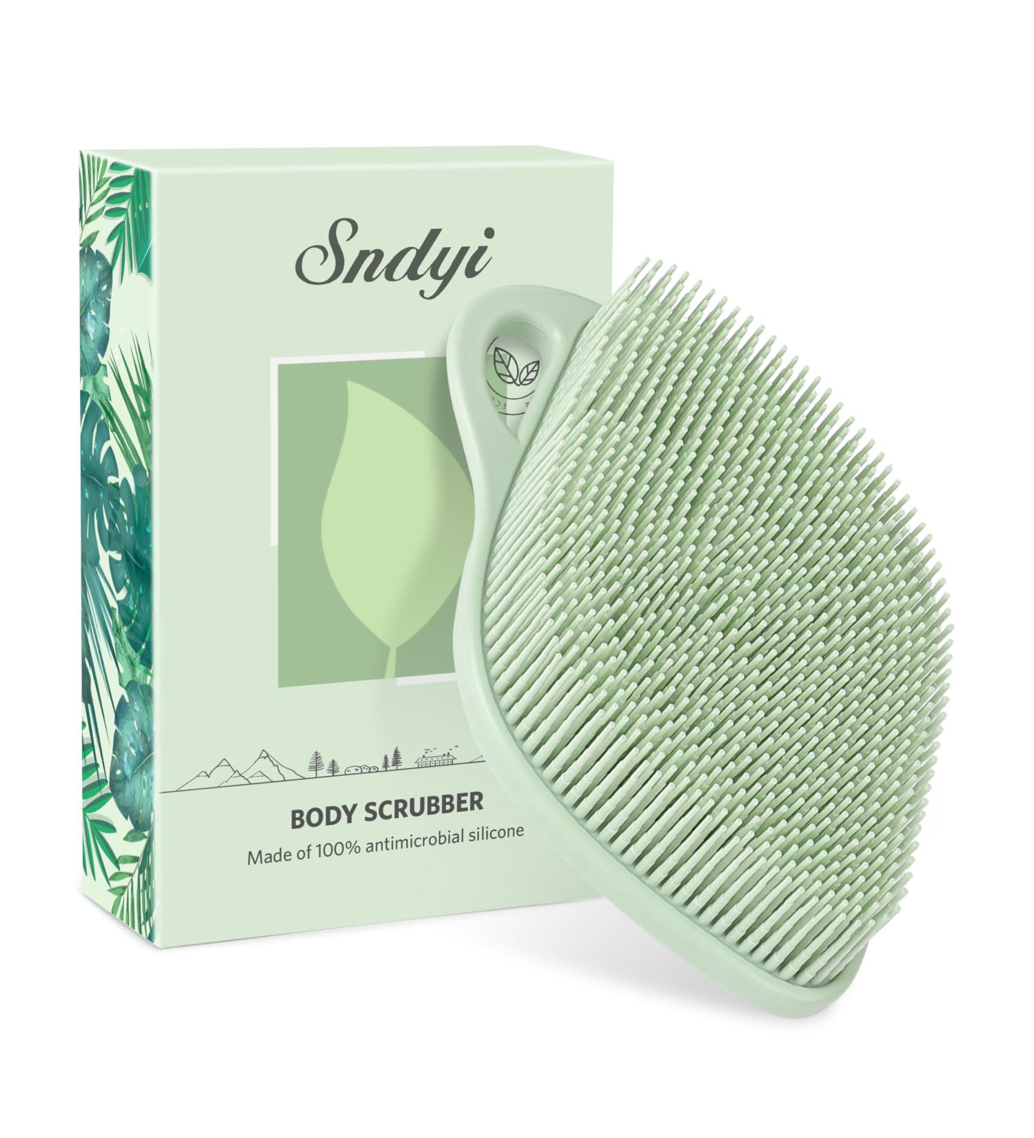 Sndyi Silicone Body Brush - Gentle Exfoliating Leaf-Shaped Shower Scrubber for Sensitive Skin | Foam-Forming Bristles in Firing Green Mint - Buy Online on SooperMarket.com