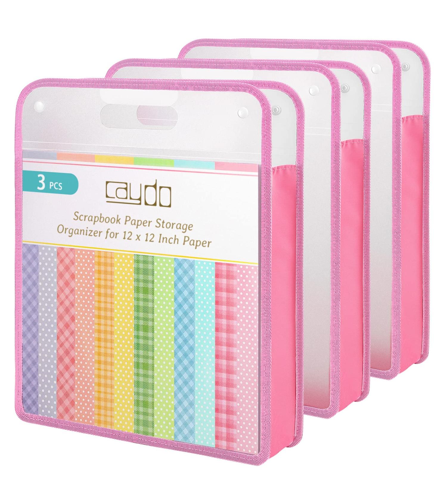 Caydo Pink Scrapbook Paper Storage Organizer for 12x12 Sheets with Transparent Handle - Buy Online on SooperMarket.com