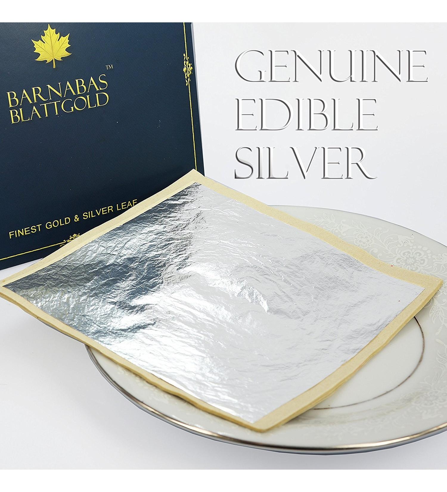 Edible Genuine Silver Leaf Sheets by Barnabas Blattgold - Large 4.4 - 25 Sheets - 100% Pure Silver for Culinary or Crafting Use - Buy Online on SooperMarket.com
