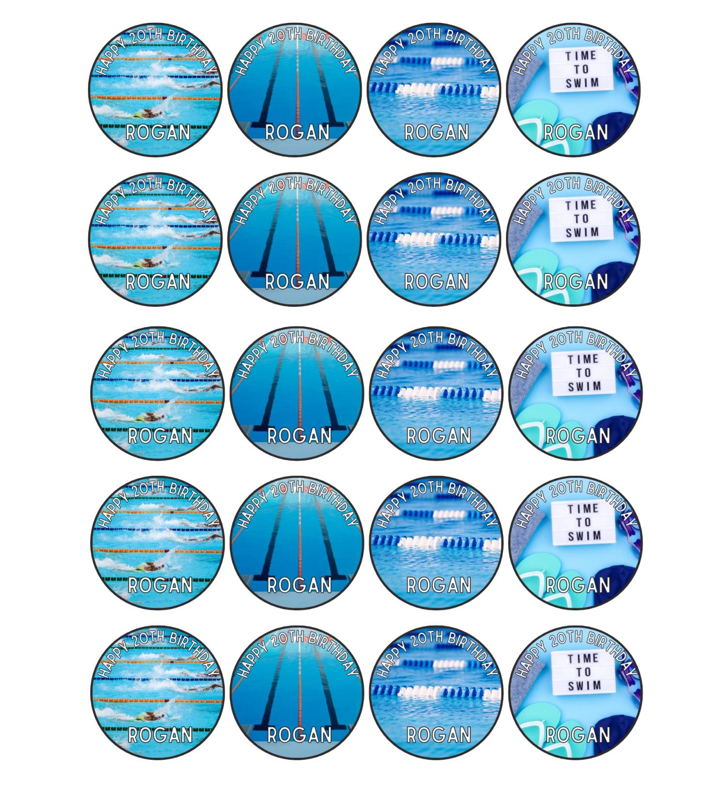 edible 20 x Swimming theme cupcake toppers UNCUT BIRTHDAY/ (wafer card)