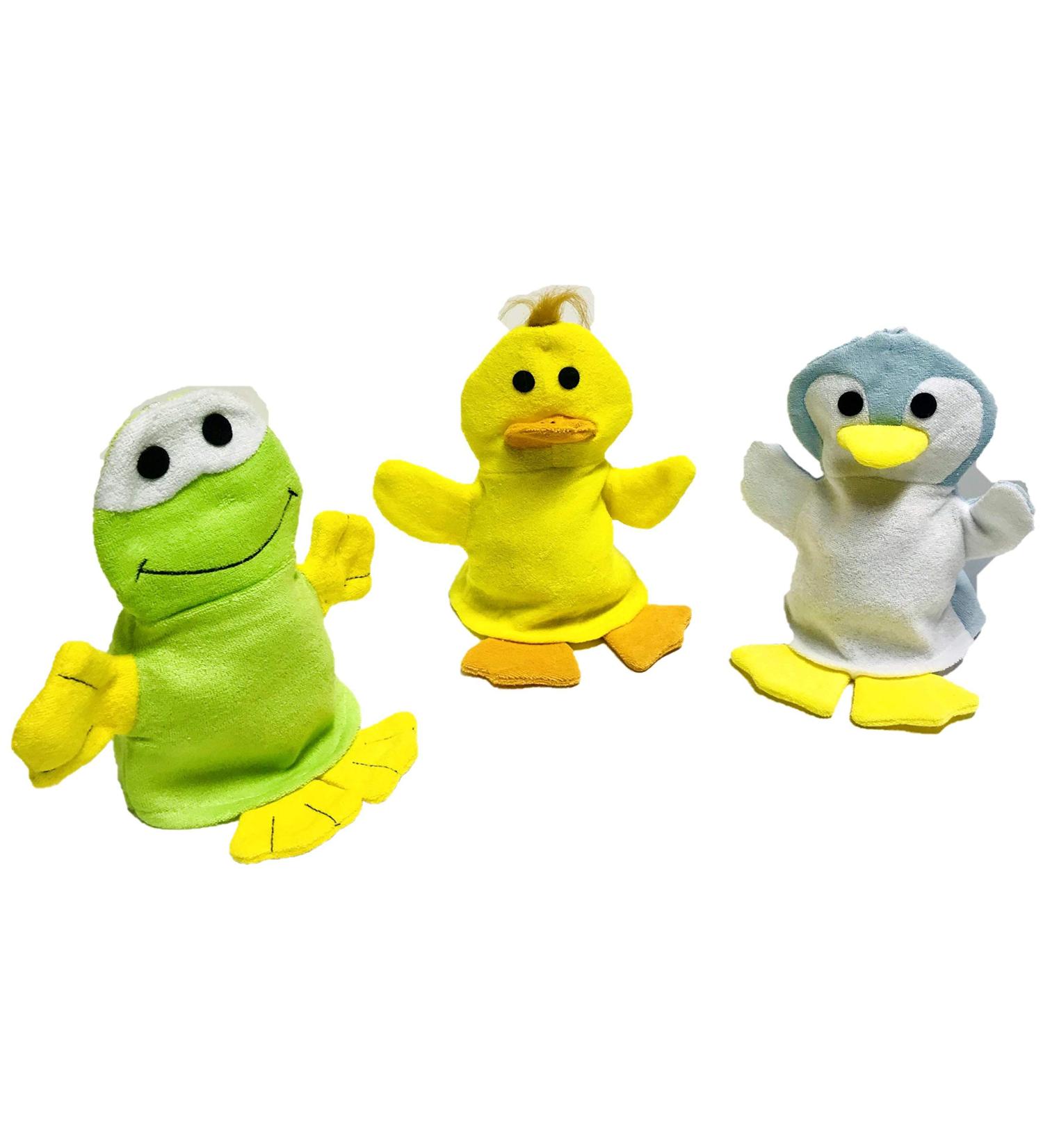 Happy Bathing Fun: 3-Pack Animal Motif Washing Gloves - Duck Penguin & Frog - Perfect Bath Accessories for Babies & Kids Includes Mini Gift! - Buy Online on SooperMarket.com