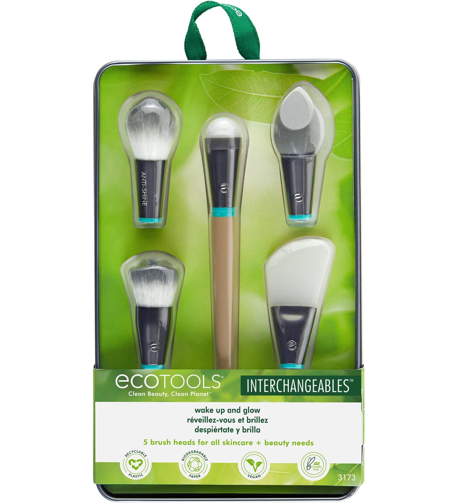 EcoTools Wake Up + Glow Makeup Brush Set with Beauty Blender, Silicone Applicator, Face Mask Brush, Eye Roller - 6 Pc Set - Buy Online on SooperMarket.com
