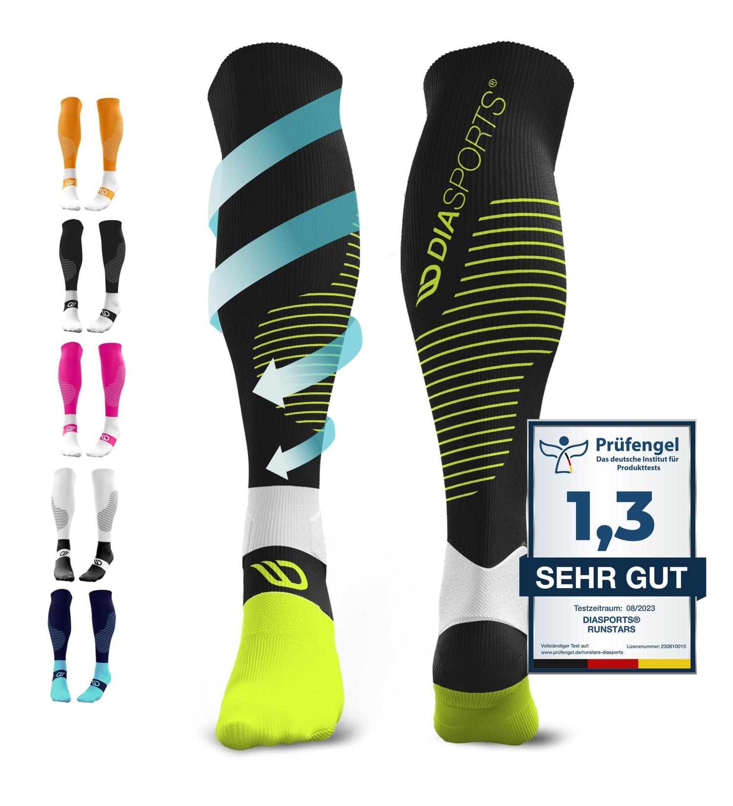 Buy Diasports Runstars Compression Socks for Sports Running Marathon & Triathlon | Premium Even Compression & Reinforced Heel | Black L for Men & Women - Buy Online on SooperMarket.com