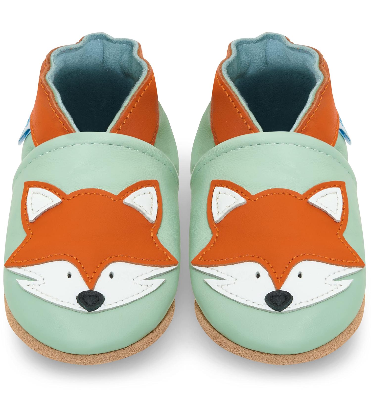 Soft Sole Baby Shoes - Leather Toddler Shoes for Baby Girl or Boy (6-12 Months) - Grey Fox Design - Buy Online on SooperMarket.com