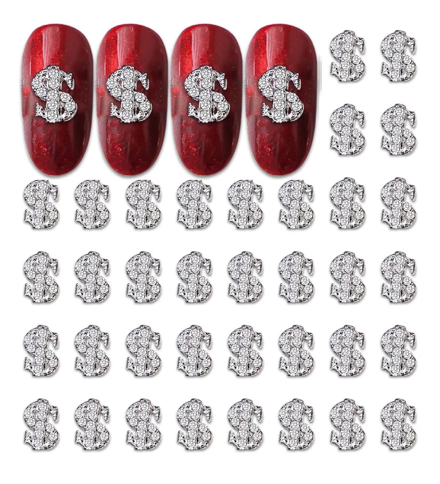 RUNRAYAY 40Pcs 3D Dollar Sign Nail Art Charms with Rhinestones Silver Nail Studs Diamonds for Nail Art Accessories Retro Nail Jewelry Decoration for DIY Crafts Nail Decor - Buy Online on SooperMarket.com