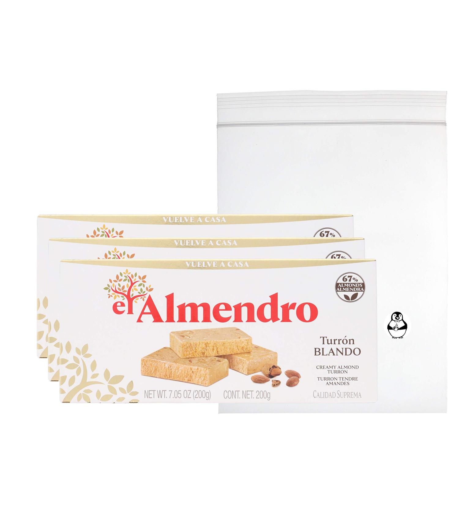 El Almendro Soft Turron Bundle - Creamy Almond Turron Gluten Free - 3 Pack with Premium Penguin Quick Storage Pouch - Buy Online on SooperMarket.com