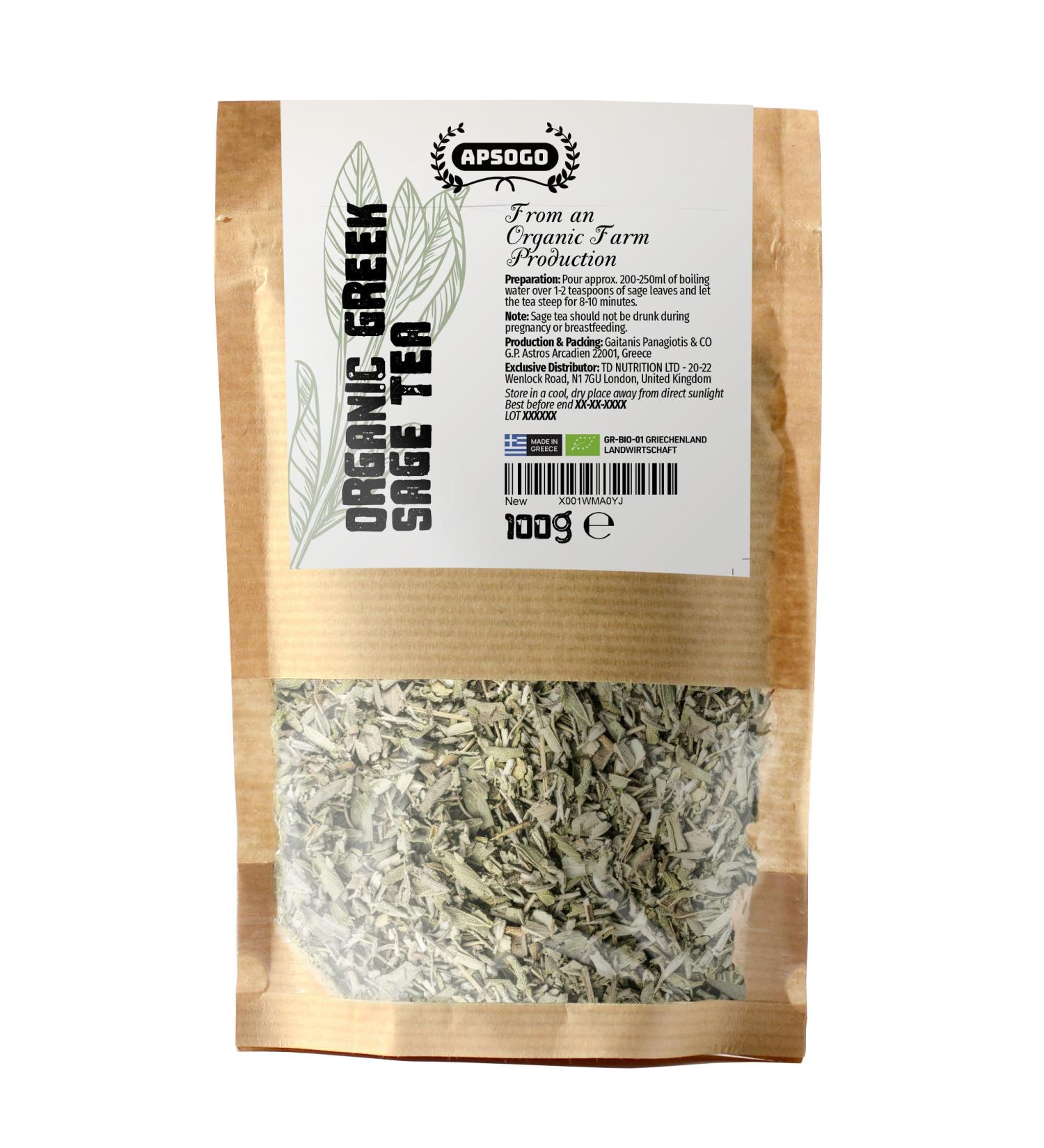APSOGO Organic Greek Sage Tea - 100g Loose Leaf - Buy Online on SooperMarket.com