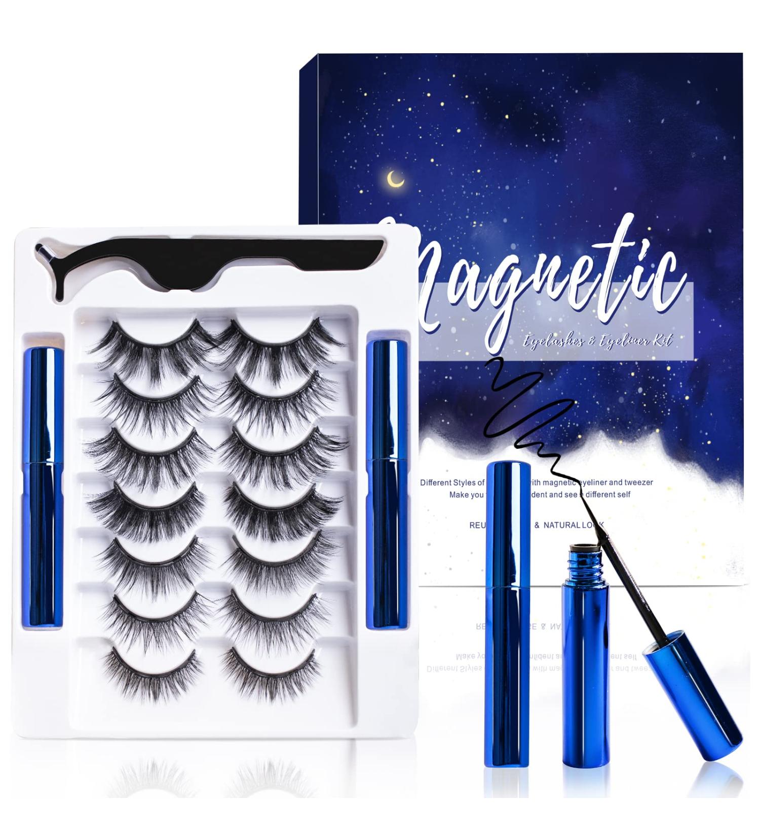 Premium Magnetic Eyelashes and Eyeliner Kit - 3D Natural Look, Lightweight & Sweatproof - Easy to Wear and Reusable - No Glue Needed (7 Pair) - Buy Online on SooperMarket.com