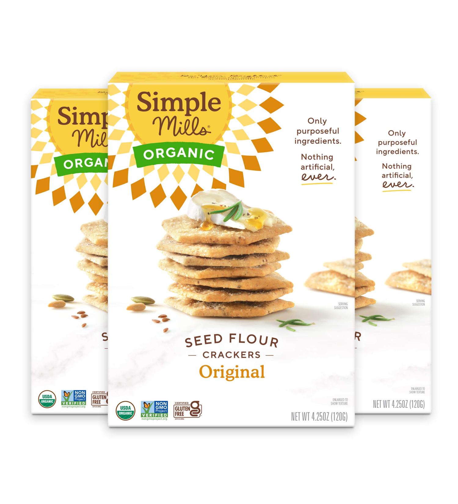 Simple Mills Organic Seed Crackers - Gluten Free Vegan Healthy Snacks - Paleo Friendly - 4.25 oz (Pack of 3) - Buy Online on SooperMarket.com