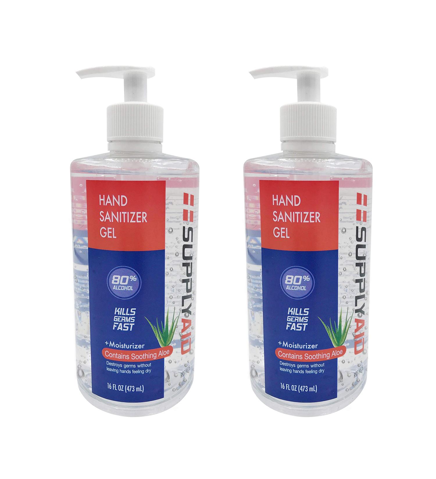 SupplyAID 80% Alcohol Hand Sanitizer Gel with Aloe Vera - 16oz Pack of 2 | FDA Approved - 74035-1051-5 - Buy Online on SooperMarket.com