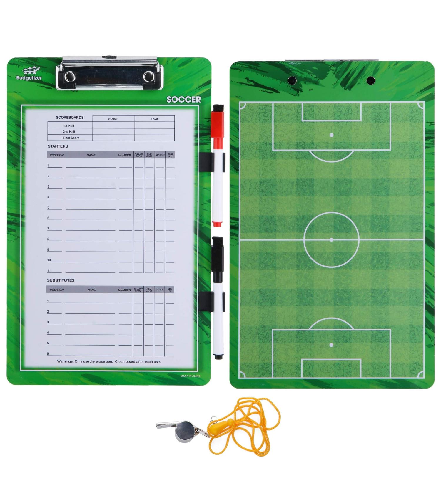 Coach's Clipboard Bundle: Dry Erase Board with Whistle & Markers - Double Sided for Soccer Coaching - Buy Online on SooperMarket.com