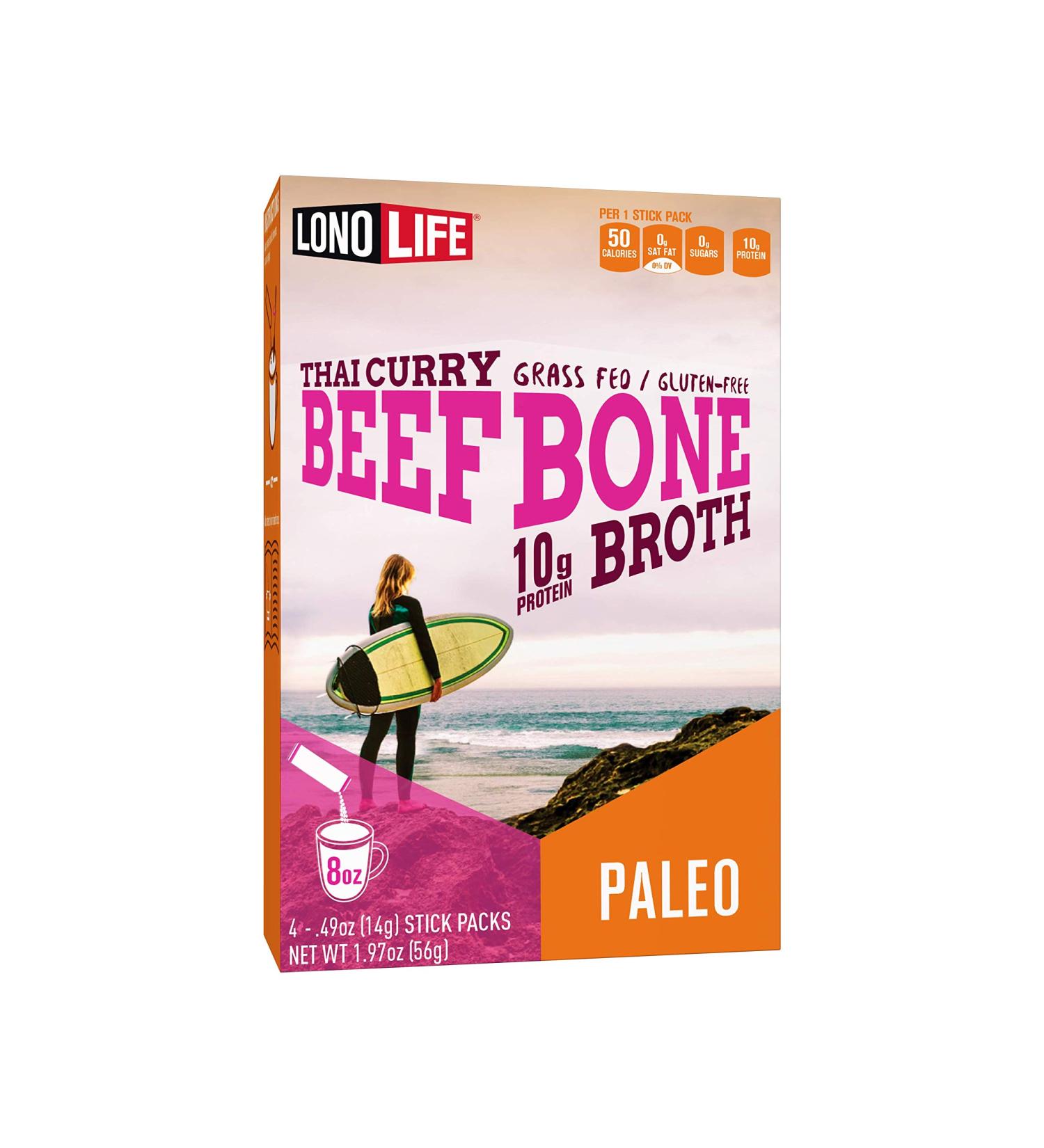 LonoLife Thai Curry Beef Bone Broth Sticks - 10g Collagen Protein - Grass-Fed, Gluten-Free - Keto & Paleo Friendly - 4 Packets - Buy Online on SooperMarket.com