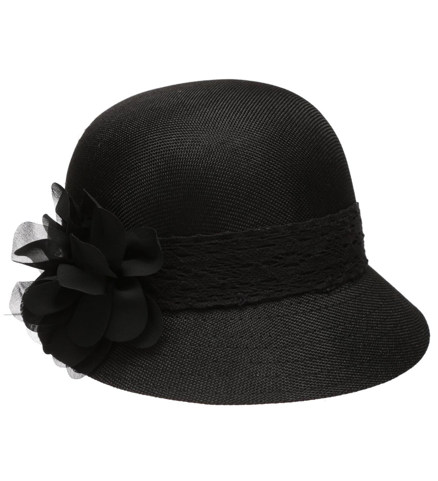 Women's Black Gatsby Linen Cloche Hat with Lace Band and Flower - Elegant Vintage Style - Buy Online on SooperMarket.com