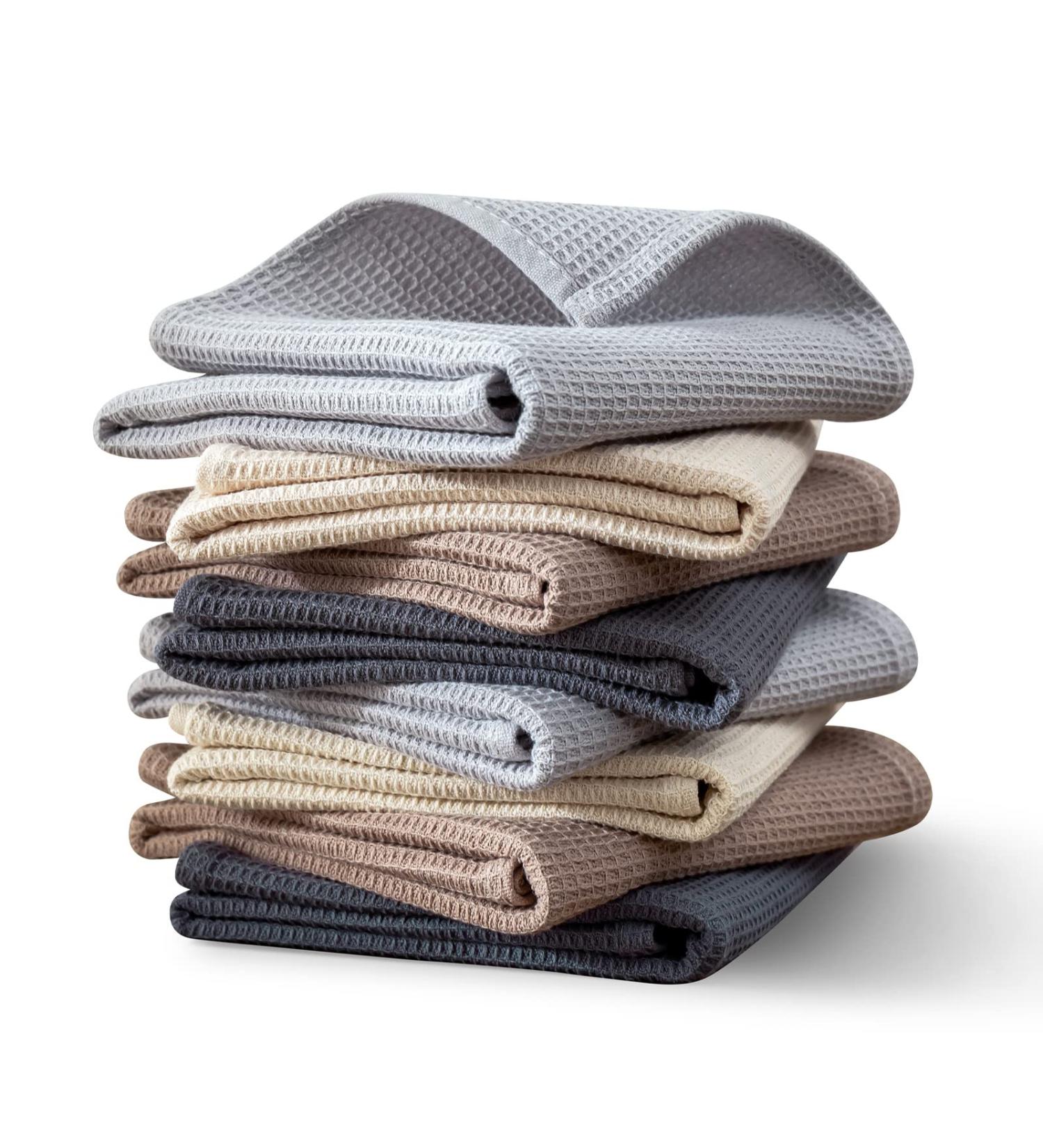 PY HOME & SPORTS 100% Cotton Waffle Weave Dish Towels Set - 8 Pieces, Super Absorbent Kitchen Hand Towels for Drying and Cleaning - 17 x 25 Inches - Beige, Khaki, Light Grey, Dark Grey - Buy Online on SooperMarket.com