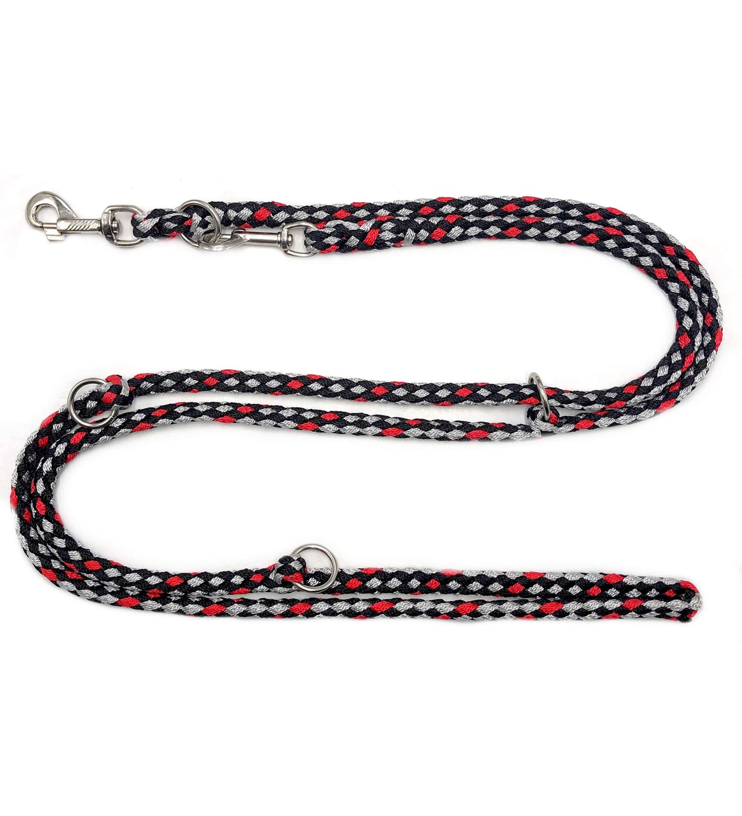 Dogeline Double-leash Practice line for medium dogs up to 45 kg over 39 colors very stable (2.40 m Ohio) 2.40 m black and gray-red