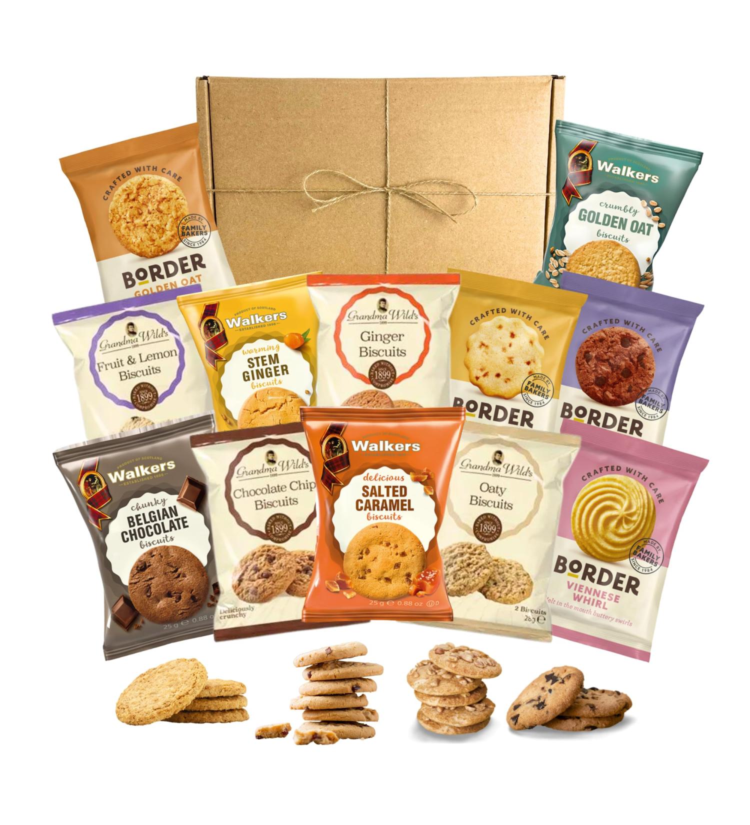 Biscuits Gift Set Biscuit Hamper Containing 12 Packs of Two (24 Biscuits Total) Including Border Bisuits Walkers Assorted Biscuits & Grandma Wild's Classic Biscuits - Buy Online on SooperMarket.com