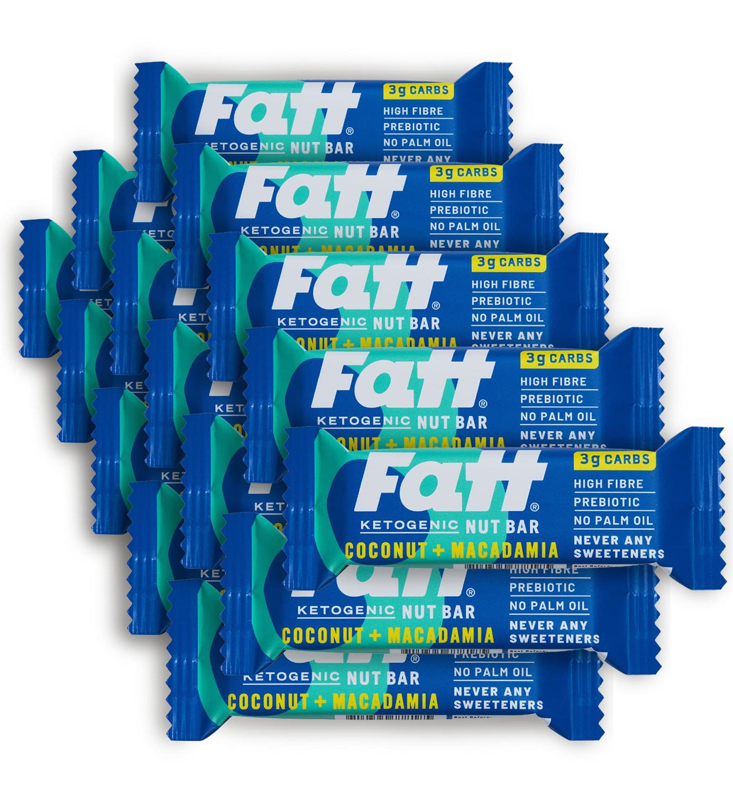 Fatt Keto Nut Bars - Coconut & Macadamia 15-Pack - Low-Carb Clean Keto Bar Snack with Super Fats - Vegan & High Fiber - 3g Carbs - 100% Natural - Sweetener Free - Aka Fattbar Coconut & Macadamia - Buy Online on SooperMarket.com