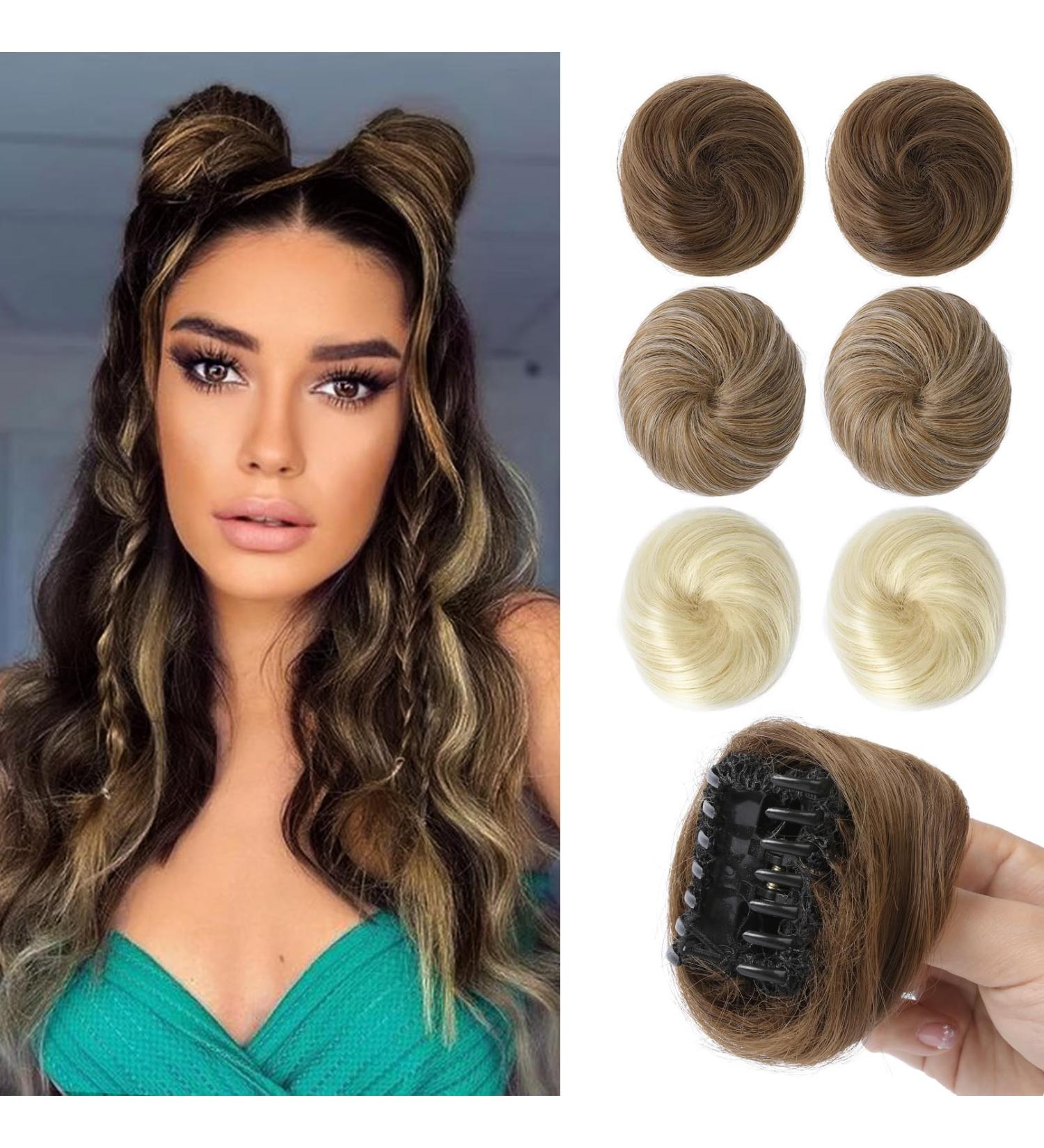 REECHO 2 PCS Mini Claw Clip in Messy & Cat Ears Hair Bun Extensions Wig Accessory Updo Hairpieces for Women Girls (Pack of 2-3" Straight Light Chocolate Brown) Pack of 2 - 3" Straight Light Chocolate Brown - Buy Online on SooperMarket.com