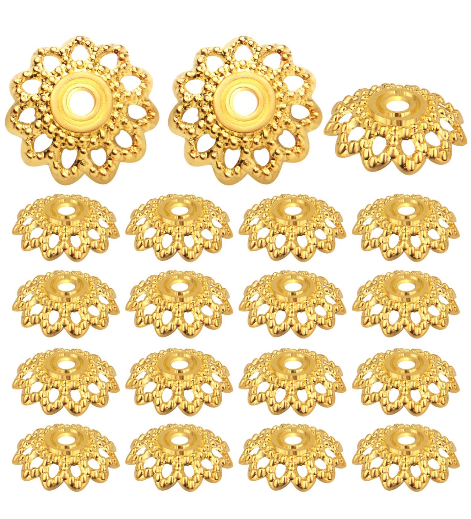 200 Pcs 11.5mm Antique Golden Flower Bead Caps - DIY Jewelry Making Supplies - Buy Online on SooperMarket.com