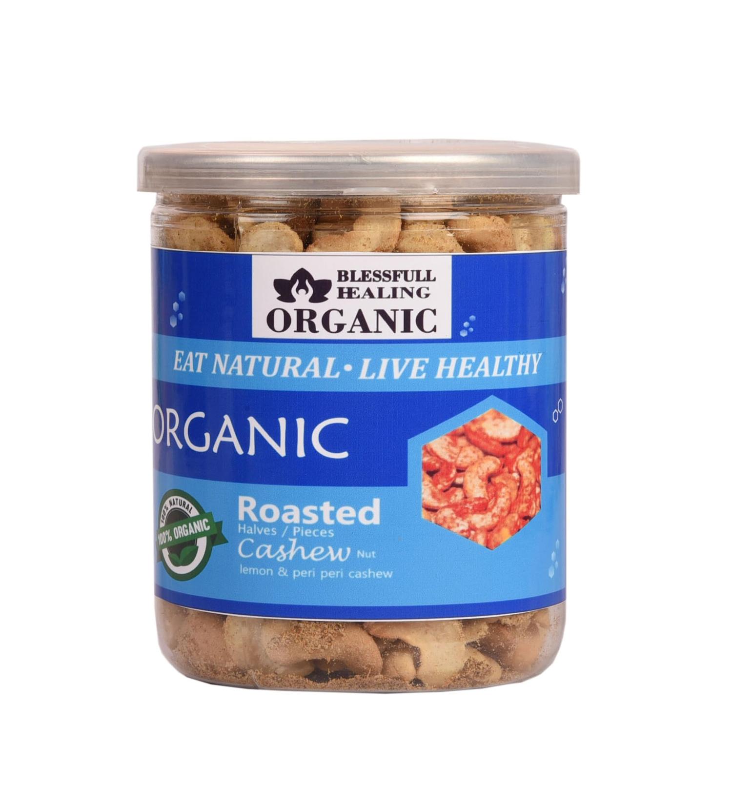 Blessfull Healing Organic Natural Vegan Lemon & Peri Peri Roasted Halves/Pieces Cashew Nuts Crunchy Kaju 250 Gram - Buy Online on SooperMarket.com