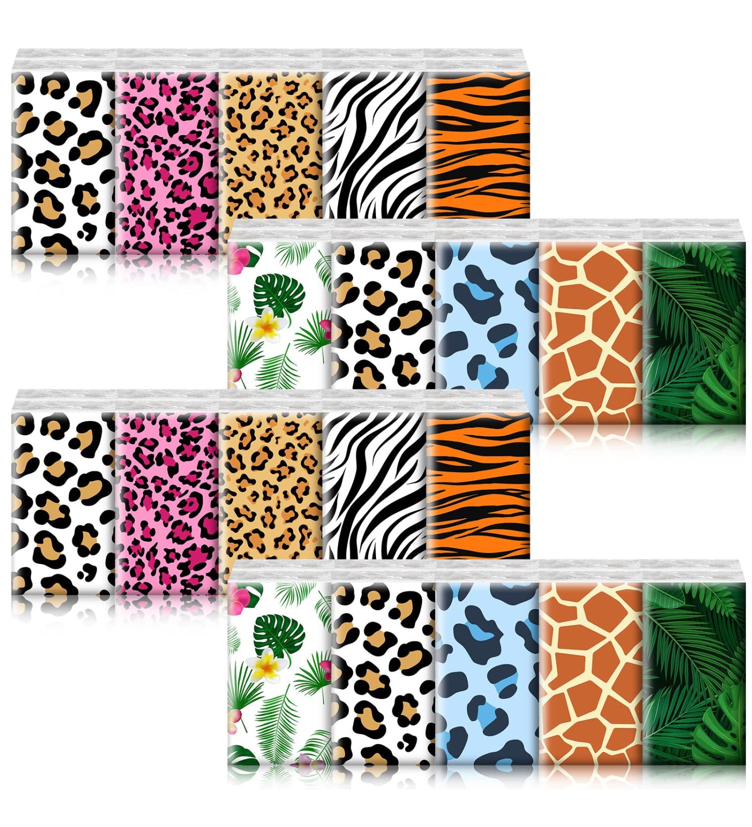 40 Pack Animal Print Pocket Tissues | Jungle Safari Theme | 4 Ply Travel Size | Wild Animal Party Favors | 9 Styles - Buy Online on SooperMarket.com