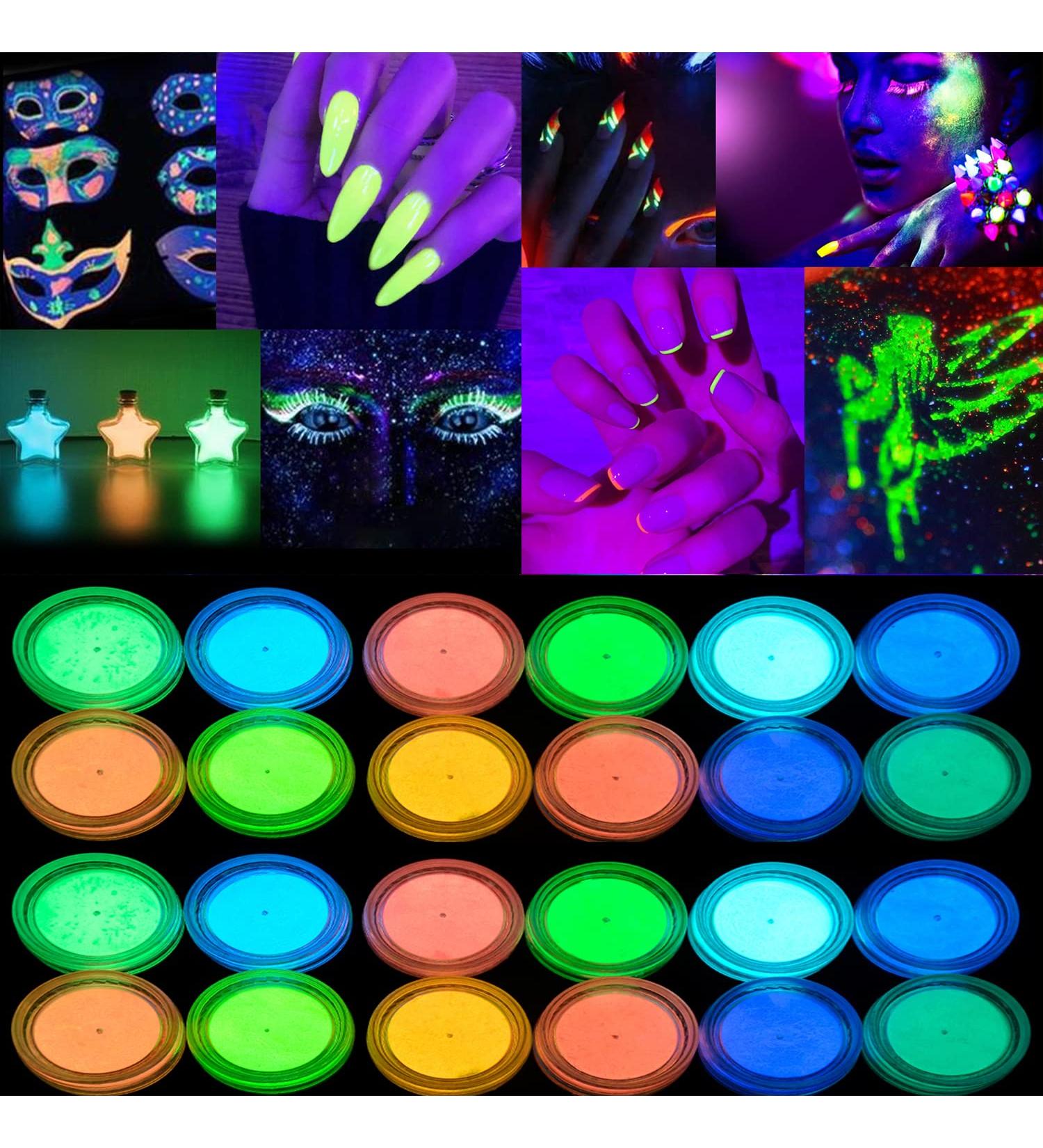 Glow in The Dark Pigment Powder Set - Pack of 24 Neon Color Changing Luminous Powder for Epoxy Resin, DIY Crafts, Nail Art & Halloween Party - Buy Online on SooperMarket.com
