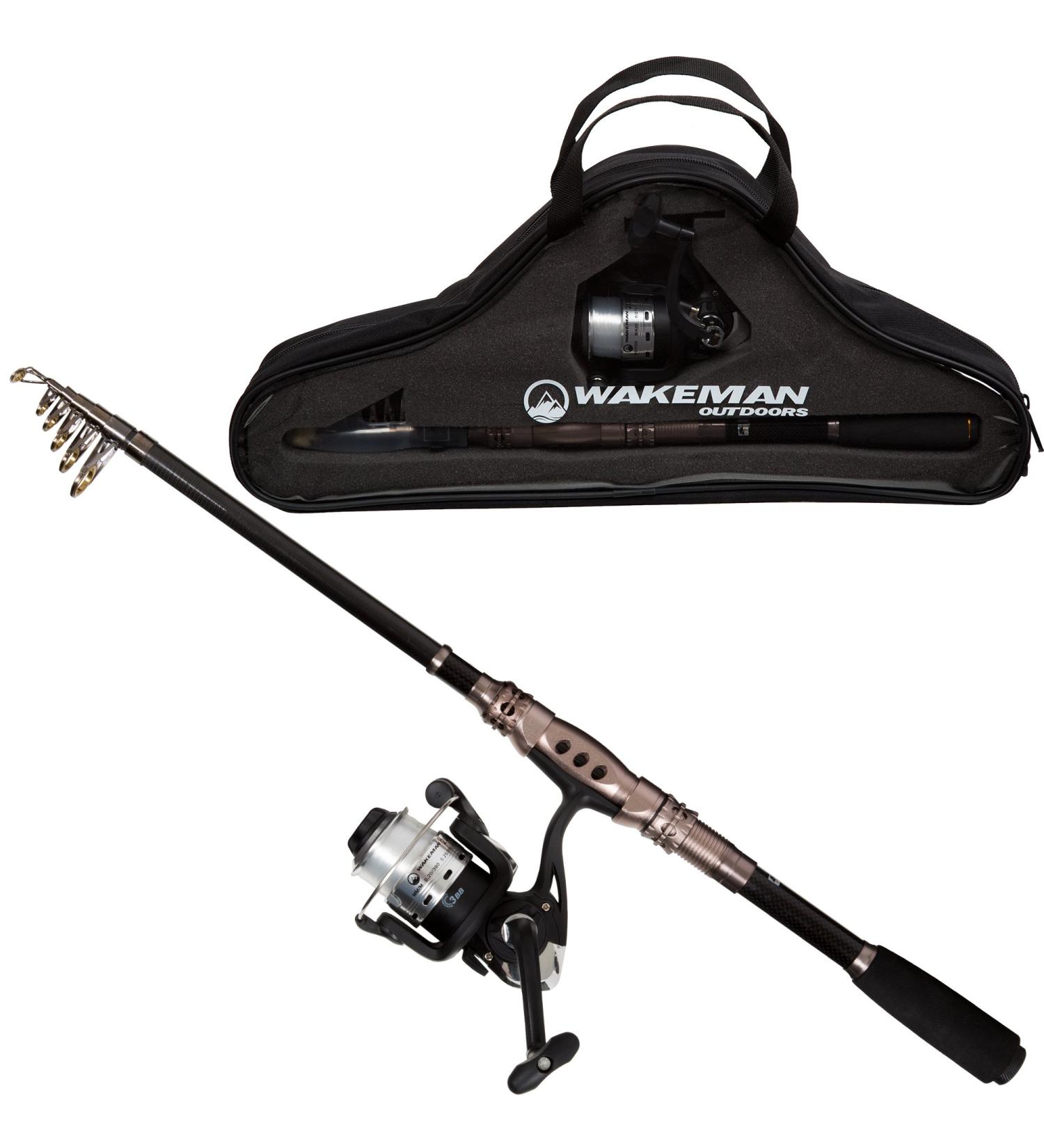 Wakeman Portable Fiberglass Fishing Rod with Size 20 Spinning Reel - Ideal Fishing Gear for Ponds, Lakes, and Rivers in Black - Buy Online on SooperMarket.com