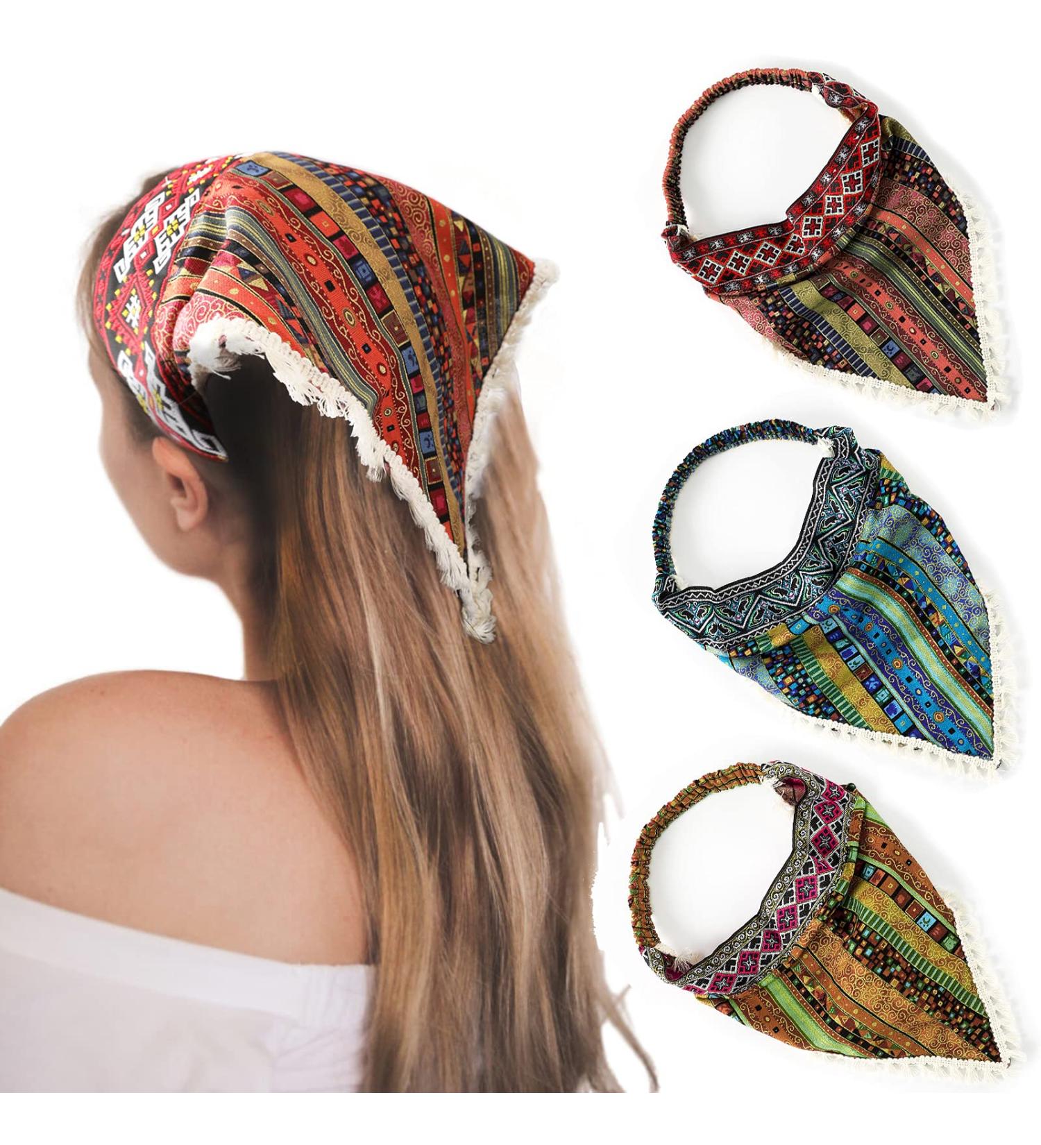Shop Awaytr Elastic Hair Bands - Flower Pattern Chiffon Headbands with Clips | Pack of 3 | Stylish & Versatile Hair Scarves - Buy Online on SooperMarket.com