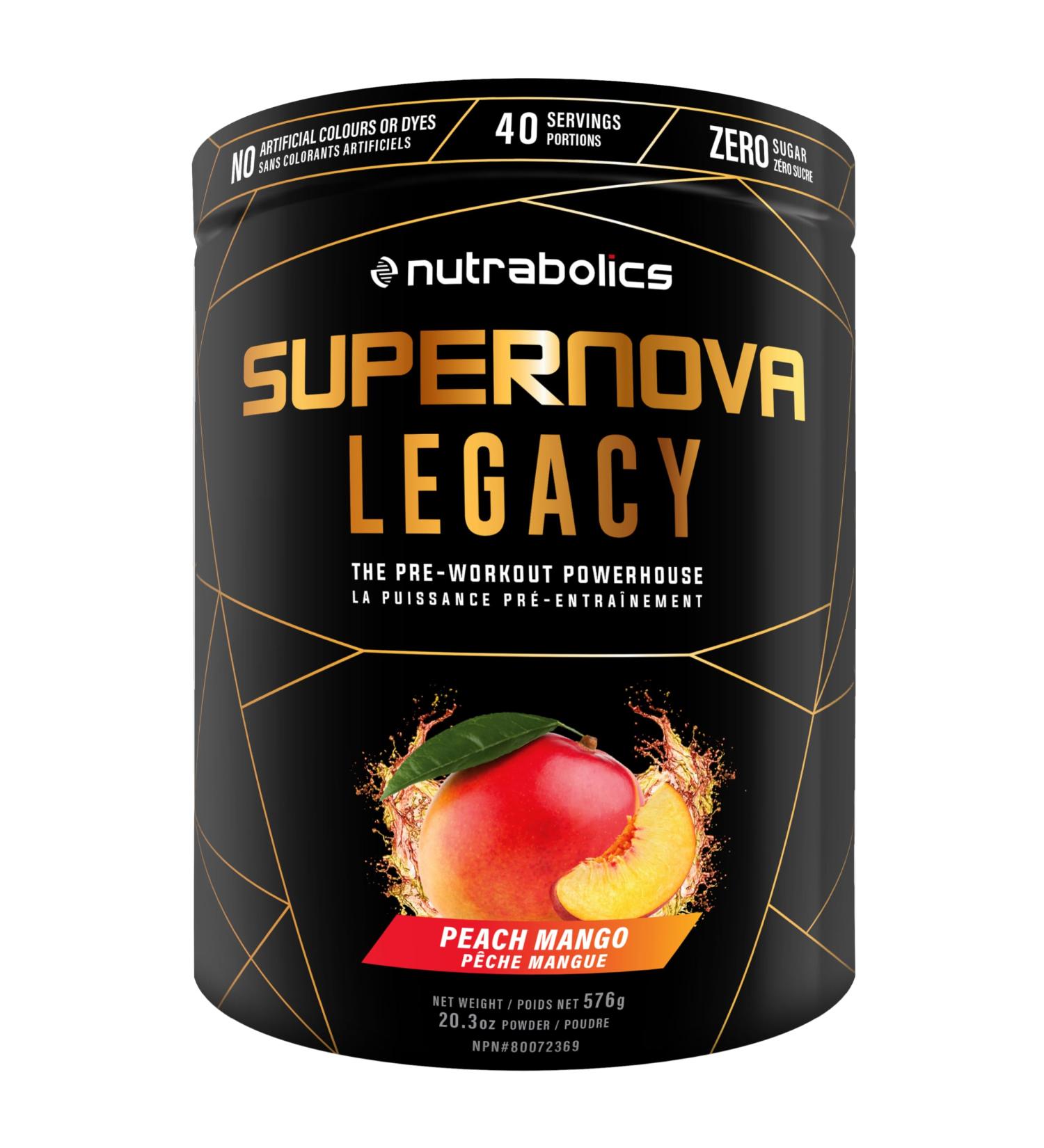Nutrabolics Supernova Legacy - Focus Energy & Intense Pump Creatine Free Preworkout with Citrulline & Beta Alanine - 40 servings Peach Mango