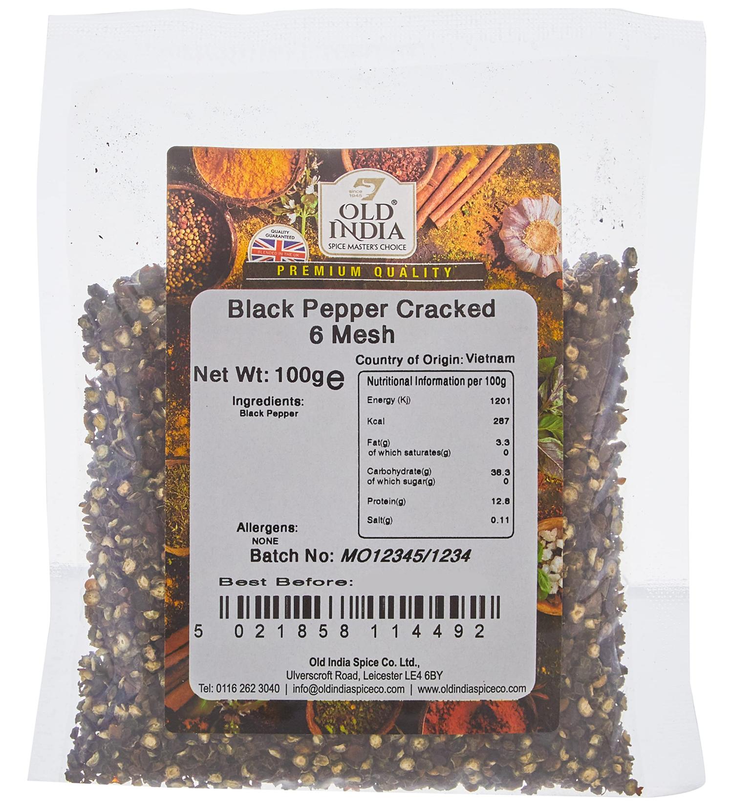 Old India Black Pepper Cracked 6 Mesh 100g - Premium Quality Spice - Buy Online on SooperMarket.com