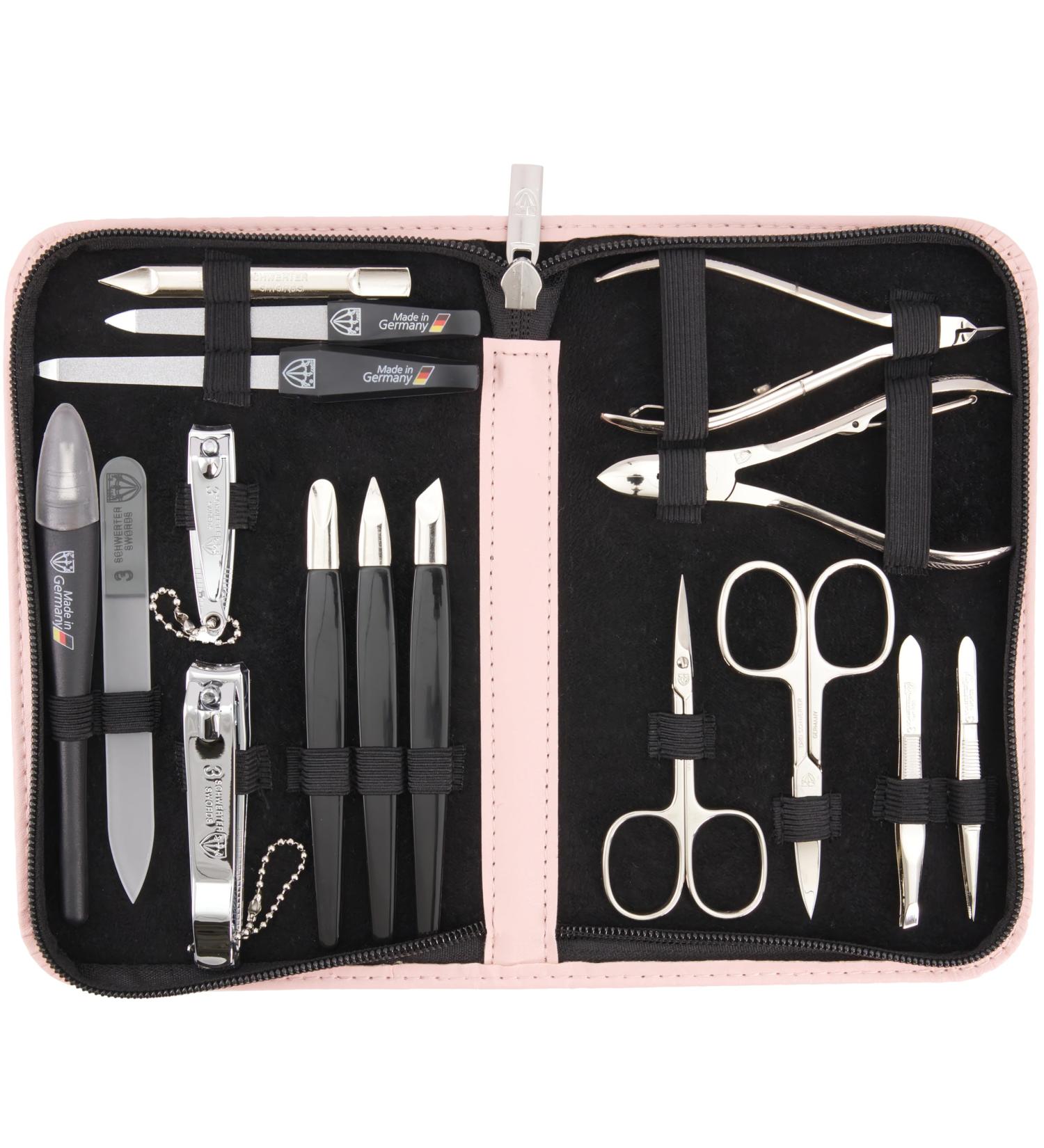 Buy Three Swords 16 pcs Manicure Pedicure Set 'Cinisello' - High-Quality Pink Synthetic Leather Nail Care Kit for Hand & Foot - Buy Online on SooperMarket.com