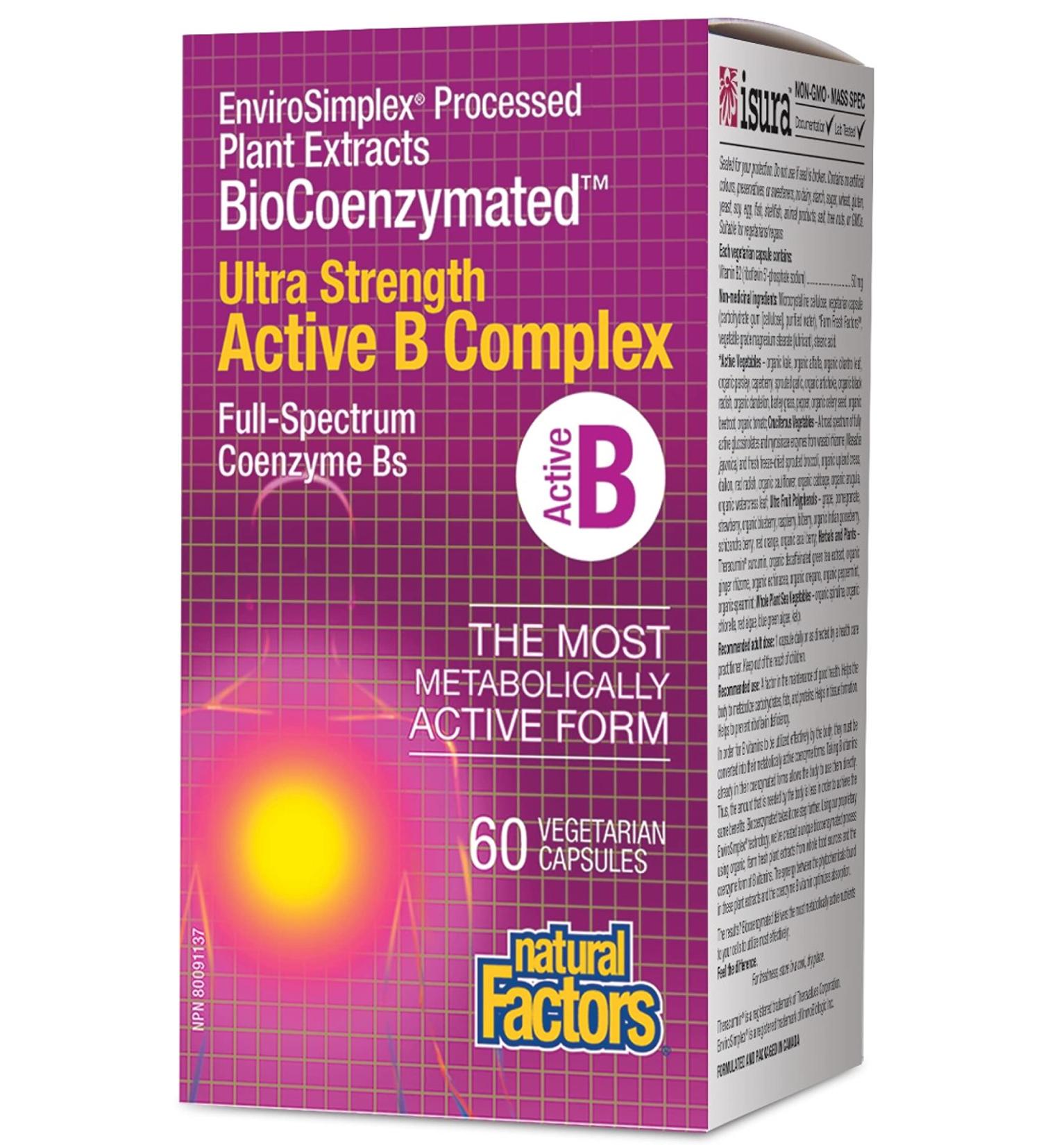 Natural Factors - Ultra Strength Active B Complex 60 v-caps - EnviroSimplex Processed Plant Extracts BioCoenzymated - Buy Online on SooperMarket.com