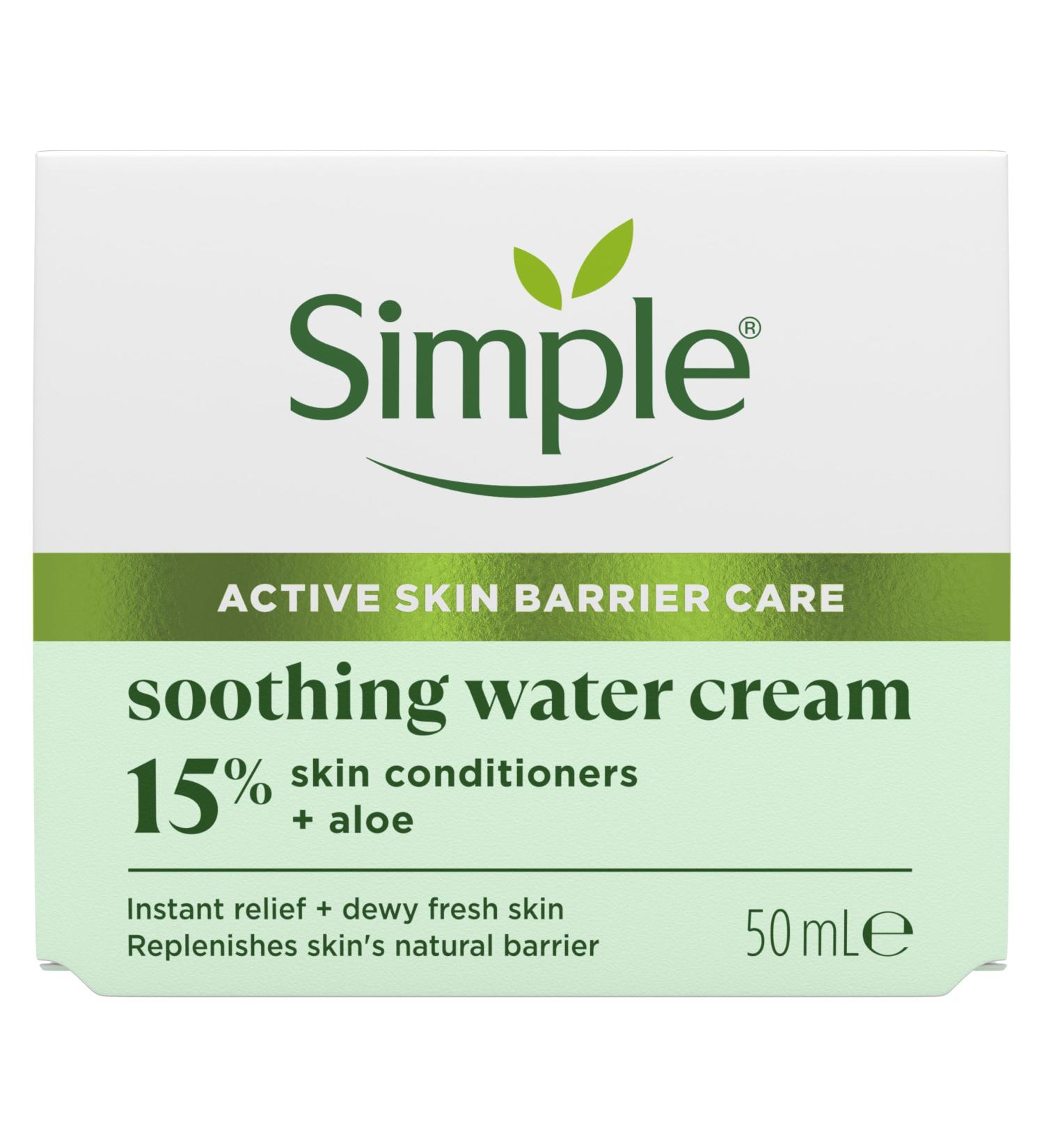 Simple Soothing Water Face Cream facial moisturiser with 15% skin conditioners aloe and ceramide boosters for a healthy skin barrier calms and hydrates dry sensitive skin 50 ml - Buy Online on SooperMarket.com