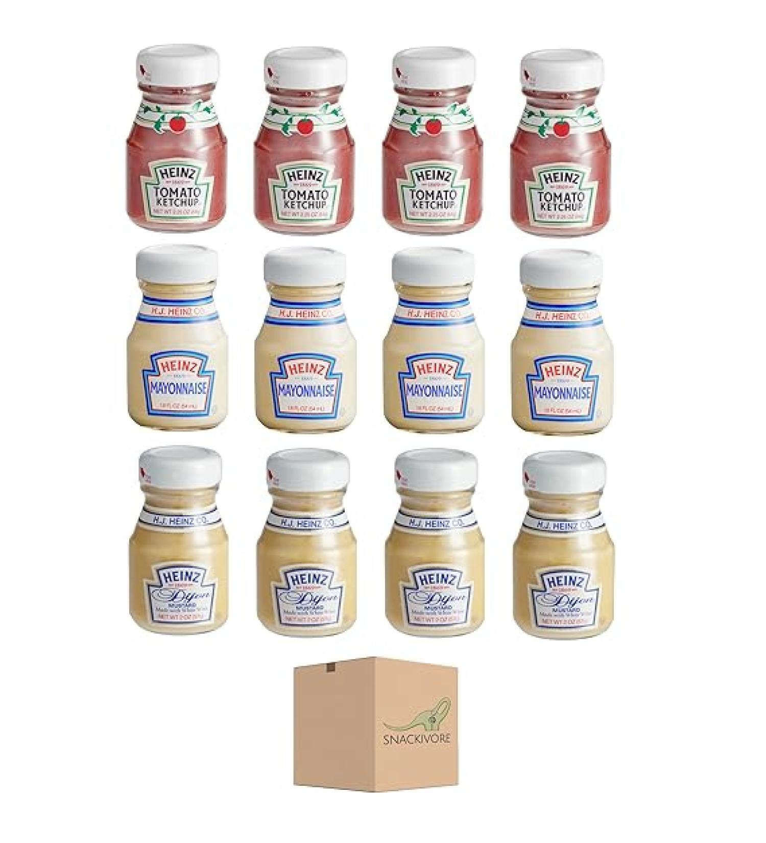 Heinz Mini Condiments Variety Pack - 12 Glass Bottles - 4 Each of Ketchup  Mayonnaise  Dijon Mustard by Snackivore - Buy Online on SooperMarket.com
