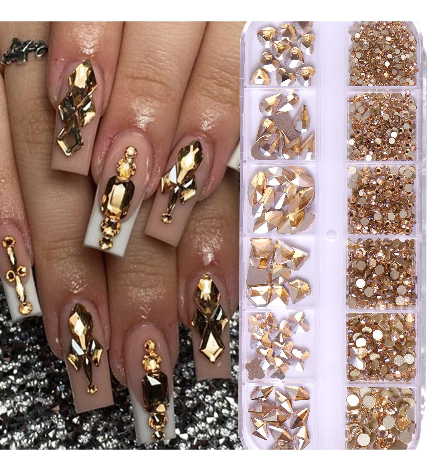 800PCS Belicey Nail Rhinestones Kit - Multi-Shape Crystals for Nail Art & DIY Crafts (Gold) - Buy Online on SooperMarket.com