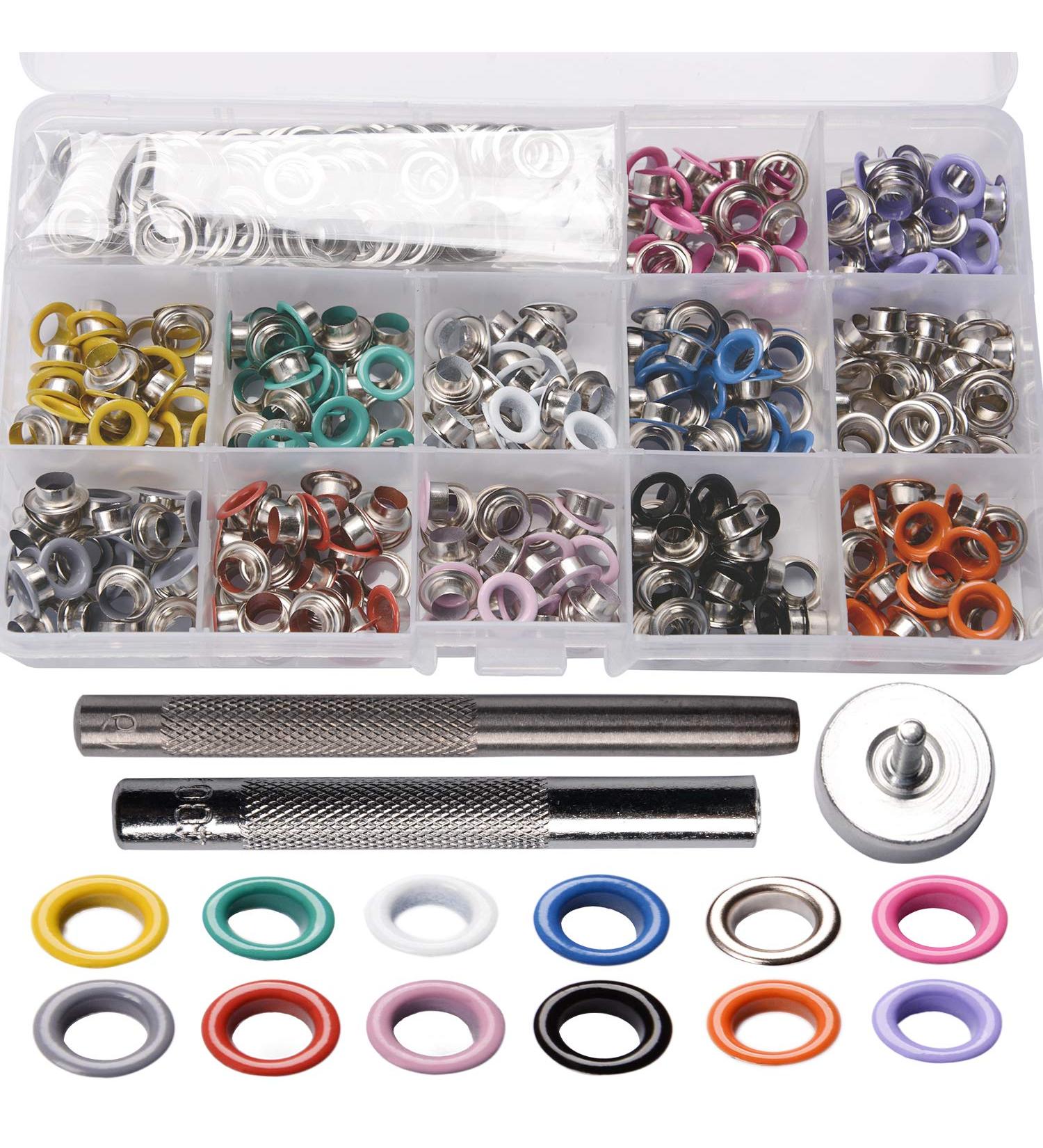 360 Sets 1/4 Inch Multi-Color Metal Grommet Eyelets Kit with Installation Tools - 12 Colors | Hotetey Grommet Tool Kit - Buy Online on SooperMarket.com